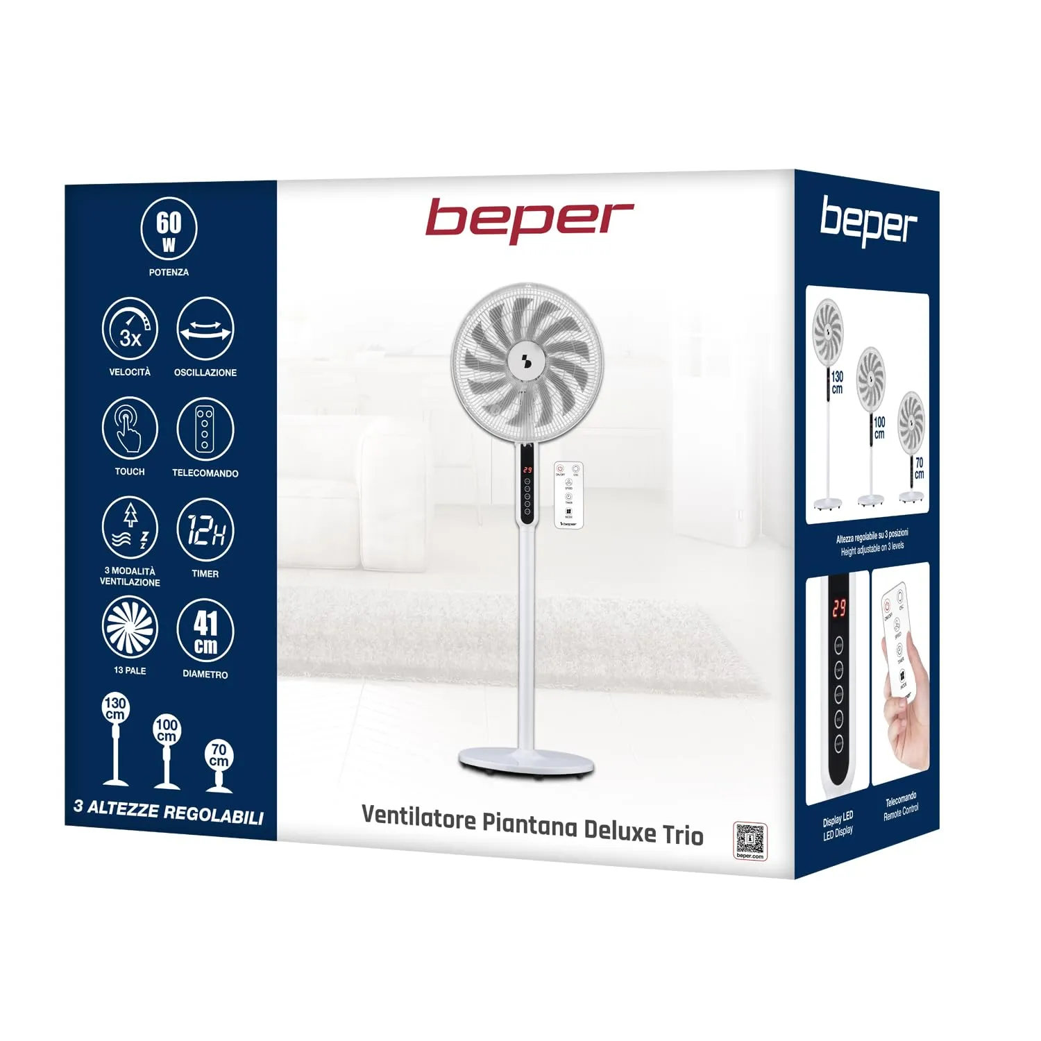 Beper P206VEN154 Ventilatore a Piantana 13 Pale 41 cm Telecomando