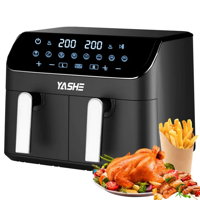 YASHE Friggitrice ad Aria Doppio Cestello 9L 8 programmi