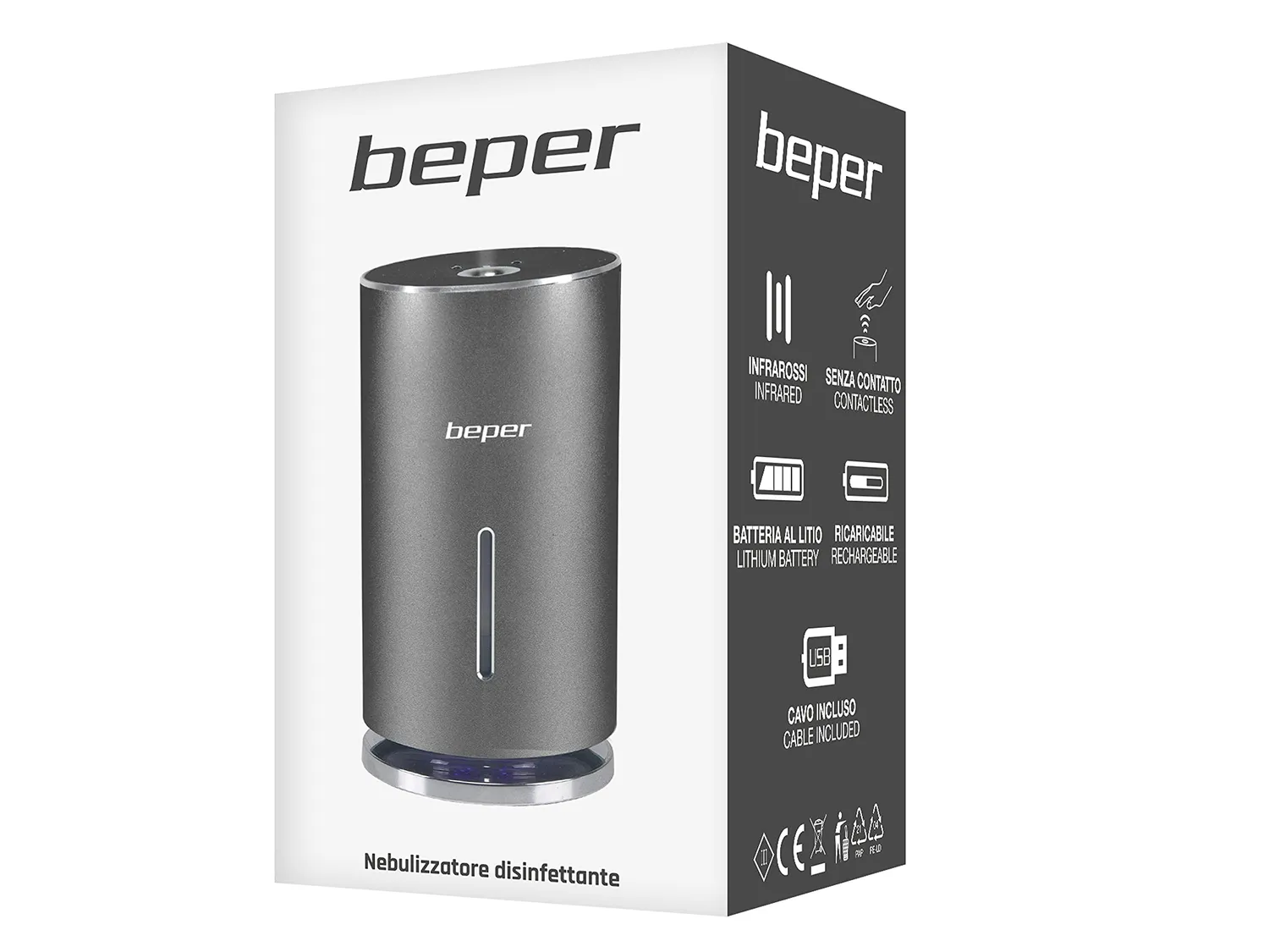 Beper P201UTP010 Nebulizzatore Disinfettante 135 ml Grigio Scuro Contactless