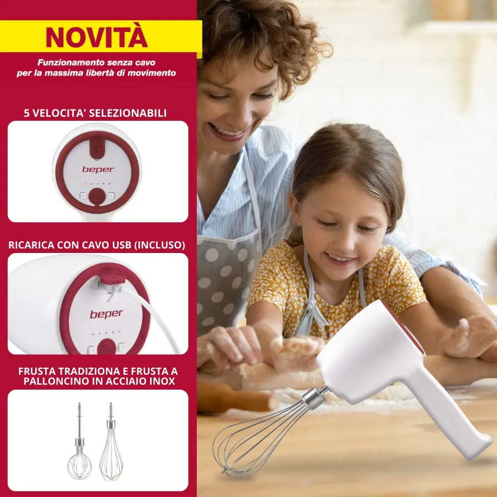 Beper P102SBA007 sbattitore senza fili ricaricabile rosso