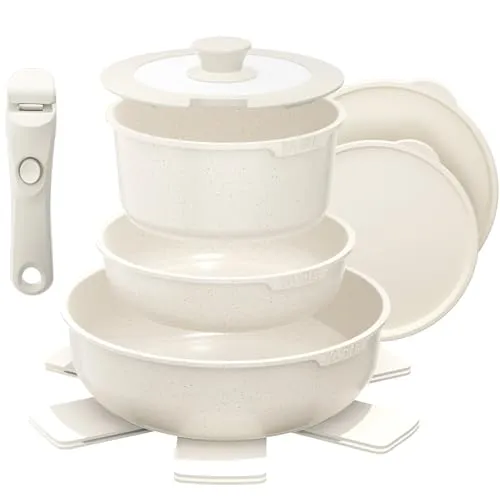 Yashe pentole induzione 9 pezzi senza PTFE bianche
