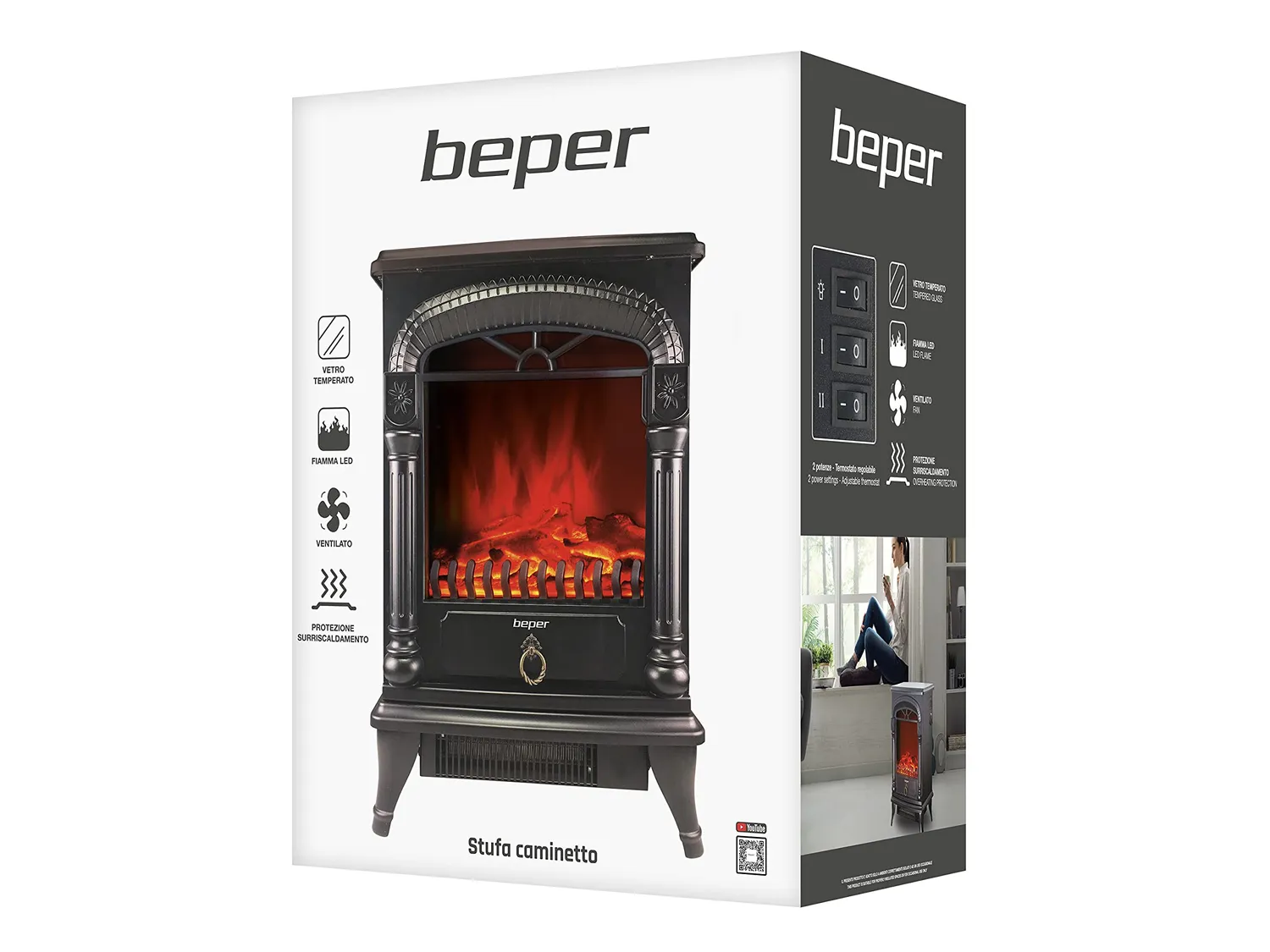 Beper RI.504 caminetto elettrico fiamma LED 2 potenze