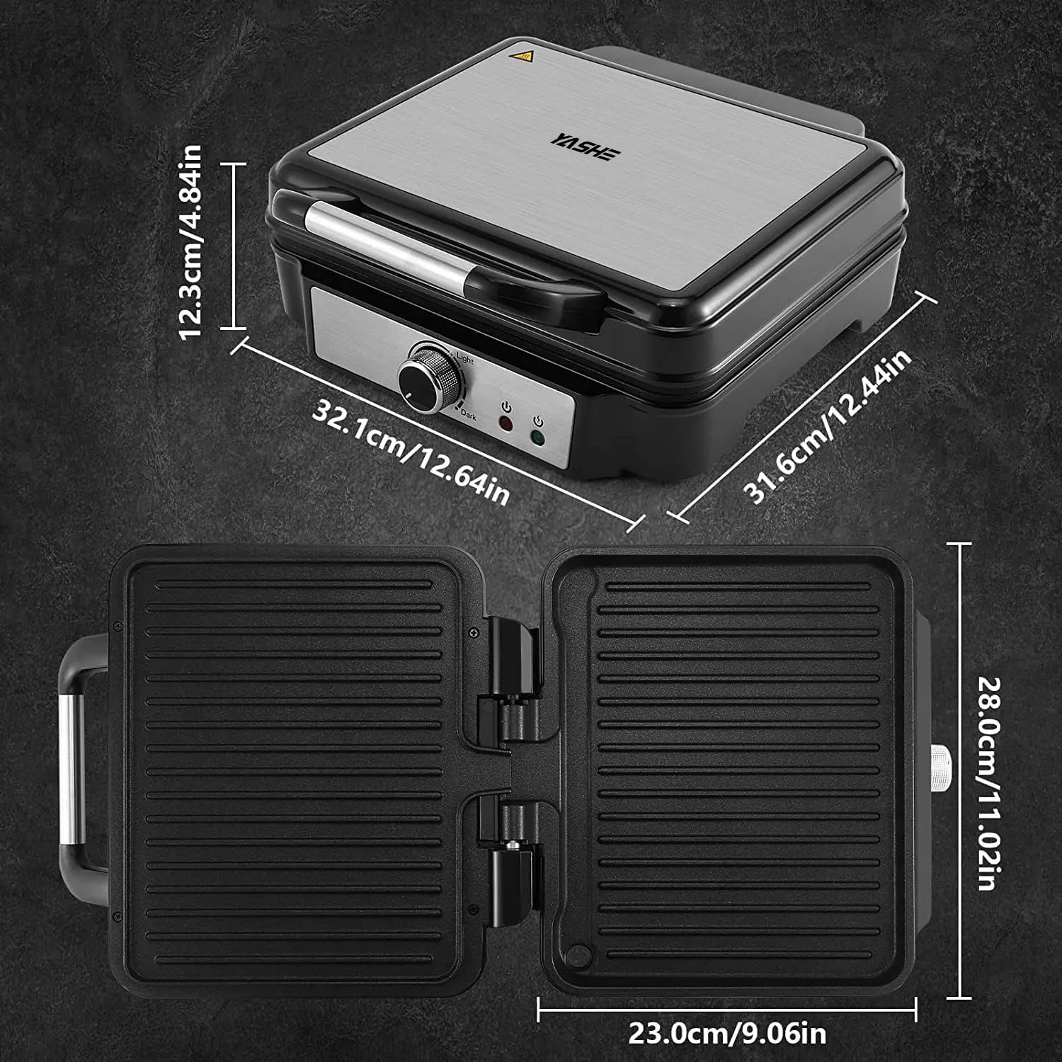 Yashe Tostapane Piastra Panini 4 Fette Argento 1800W