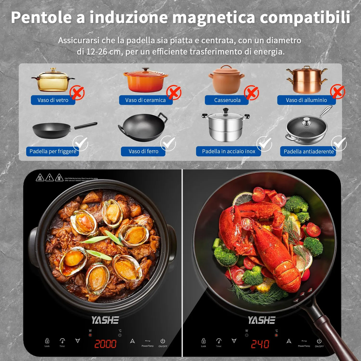 YASHE Piastra Induzione Doppia 3500W 2 Fuochi Touch