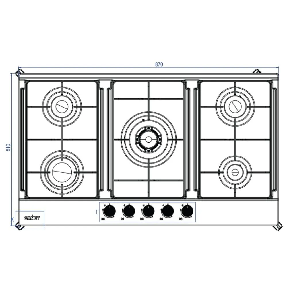 Samet Apollo2 piano cottura gas 5 fuochi 90 cm inox