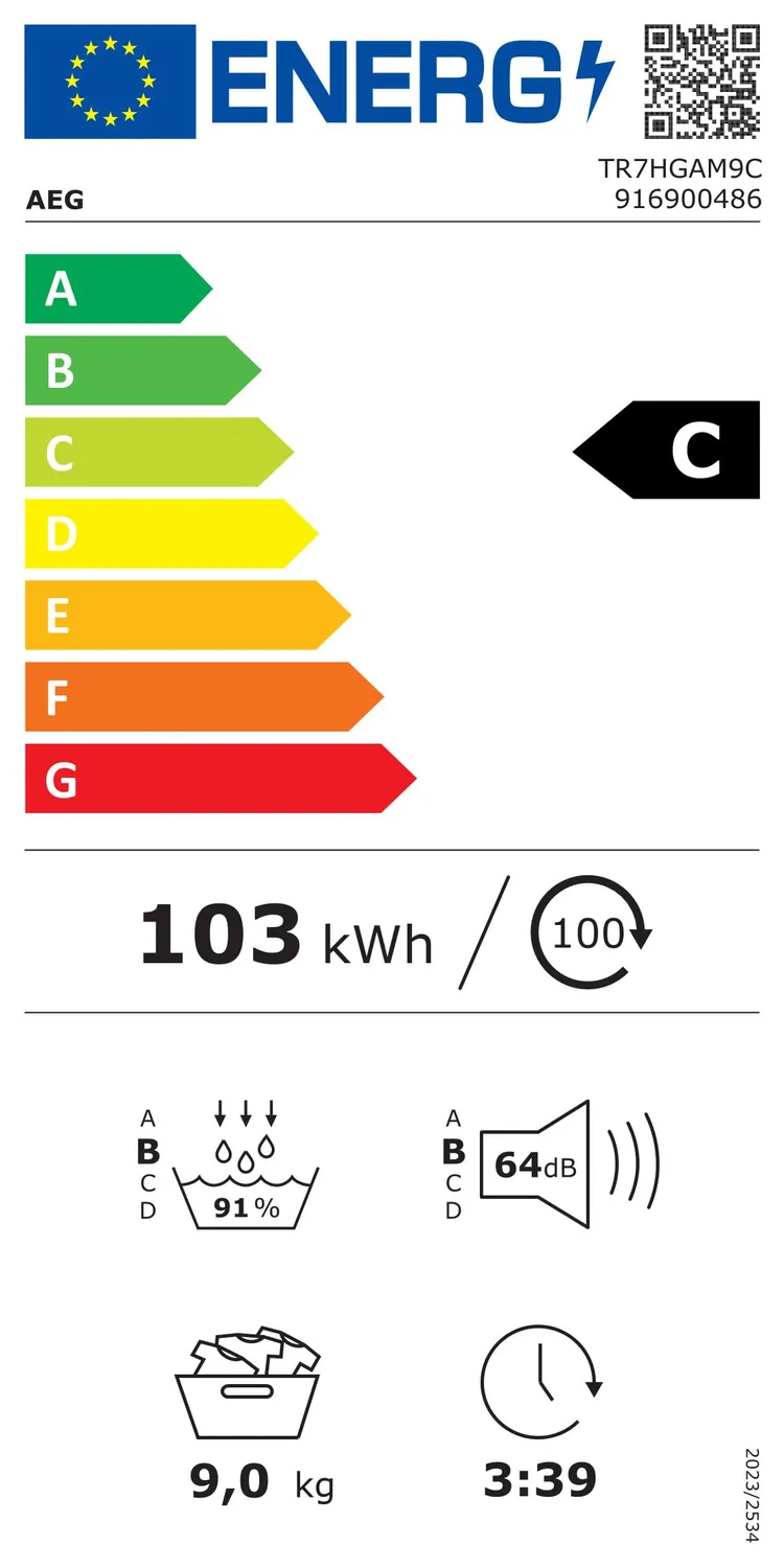 AEG Serie 7000 TR7HGAM9C asciugatrice 9 kg pompa calore