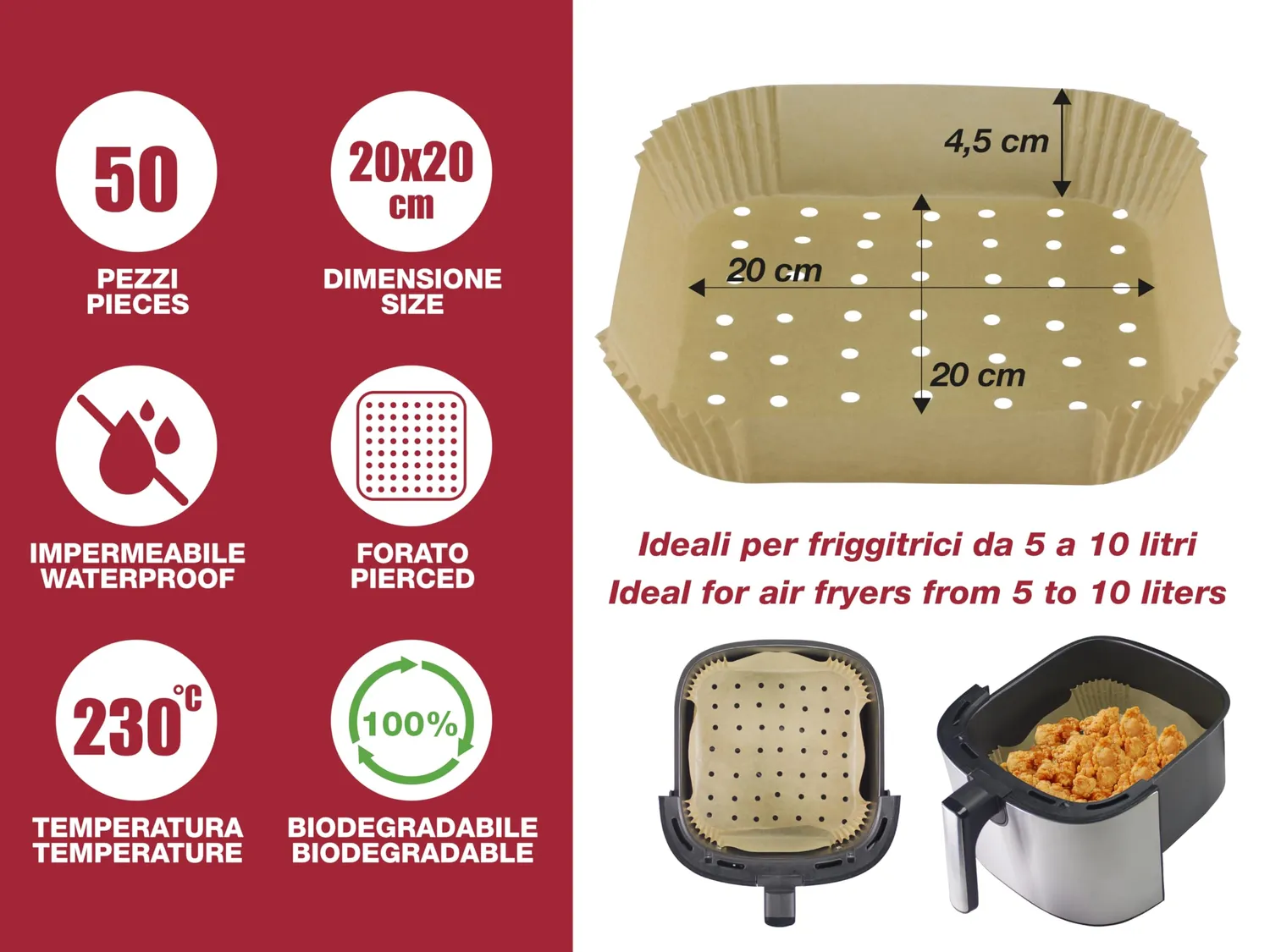 Beper C103ACC003 carta forno friggitrice aria 20x20 50 pz