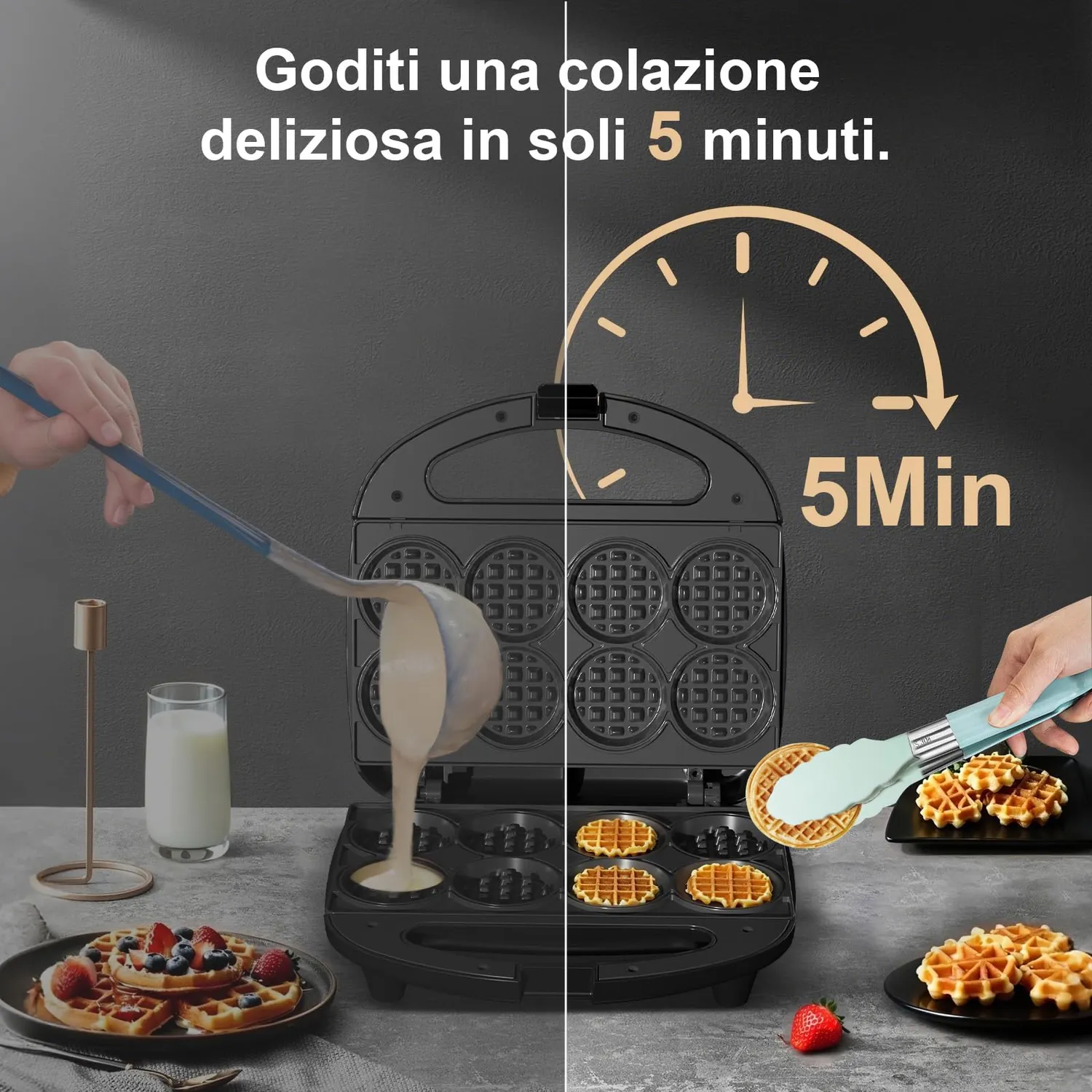 Yashe Waffle Maker Compatto 8 Mini Waffle Antiaderente
