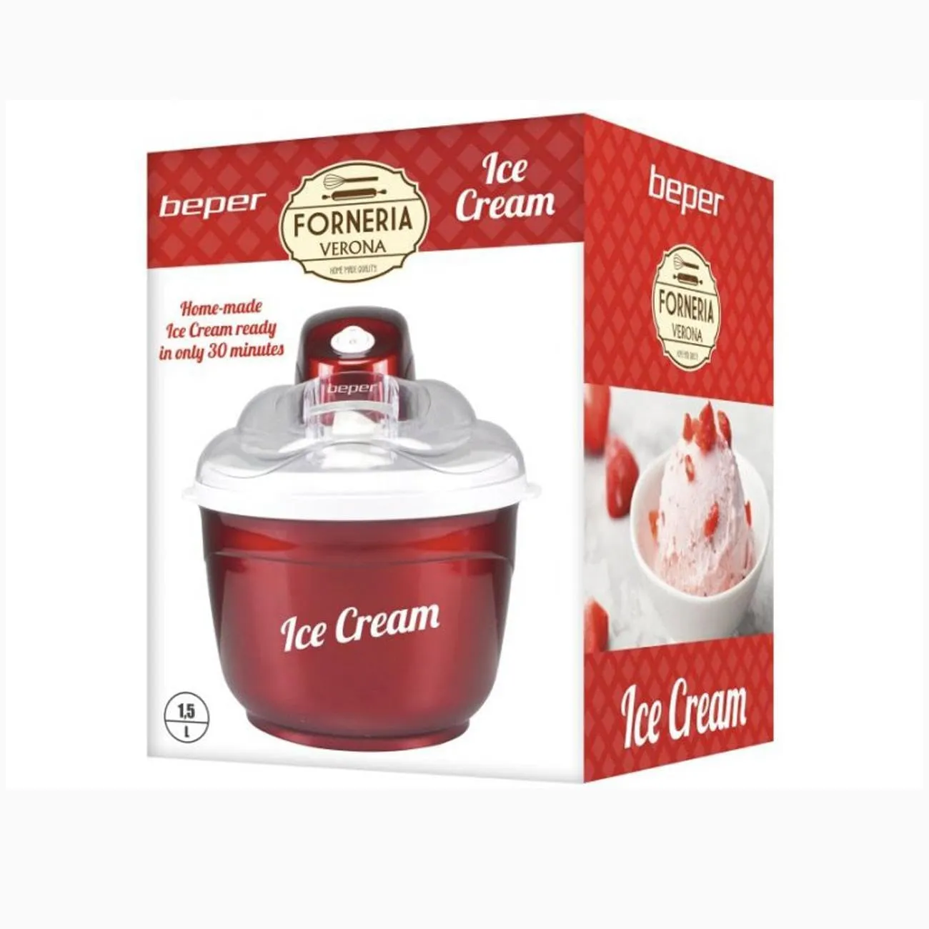 Beper P102GEL001 Gelatiera Automatica 1,5 L Rossa Accumulo