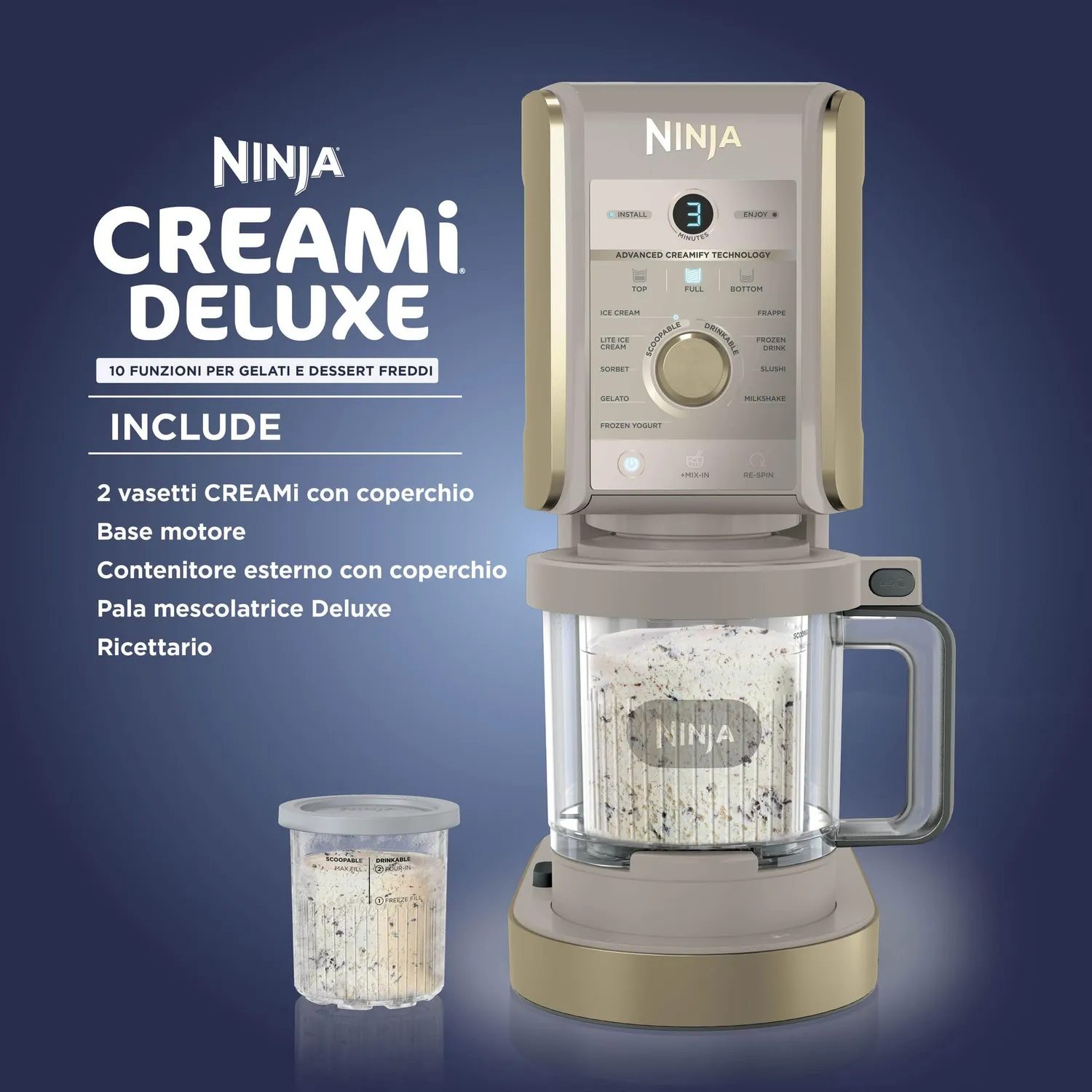 Ninja CREAMi Deluxe gelatiera beige 10 programmi 2x710 ml