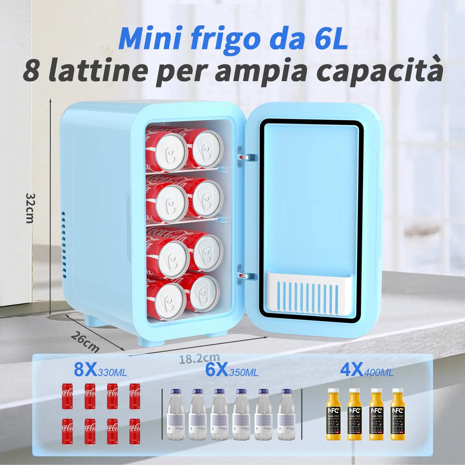 YASHE Mini Frigo 6 Litri Blu 8 Lattine