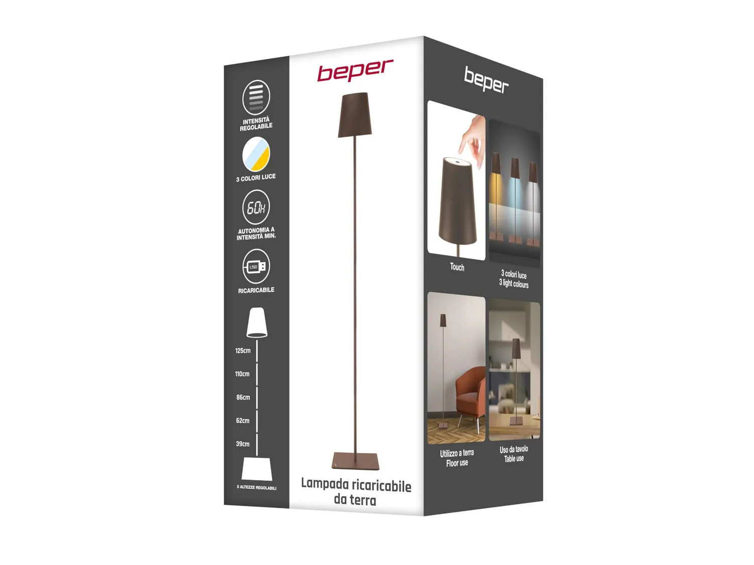 Beper P201UTP405 Lampada Terra XL Corten Ricaricabile