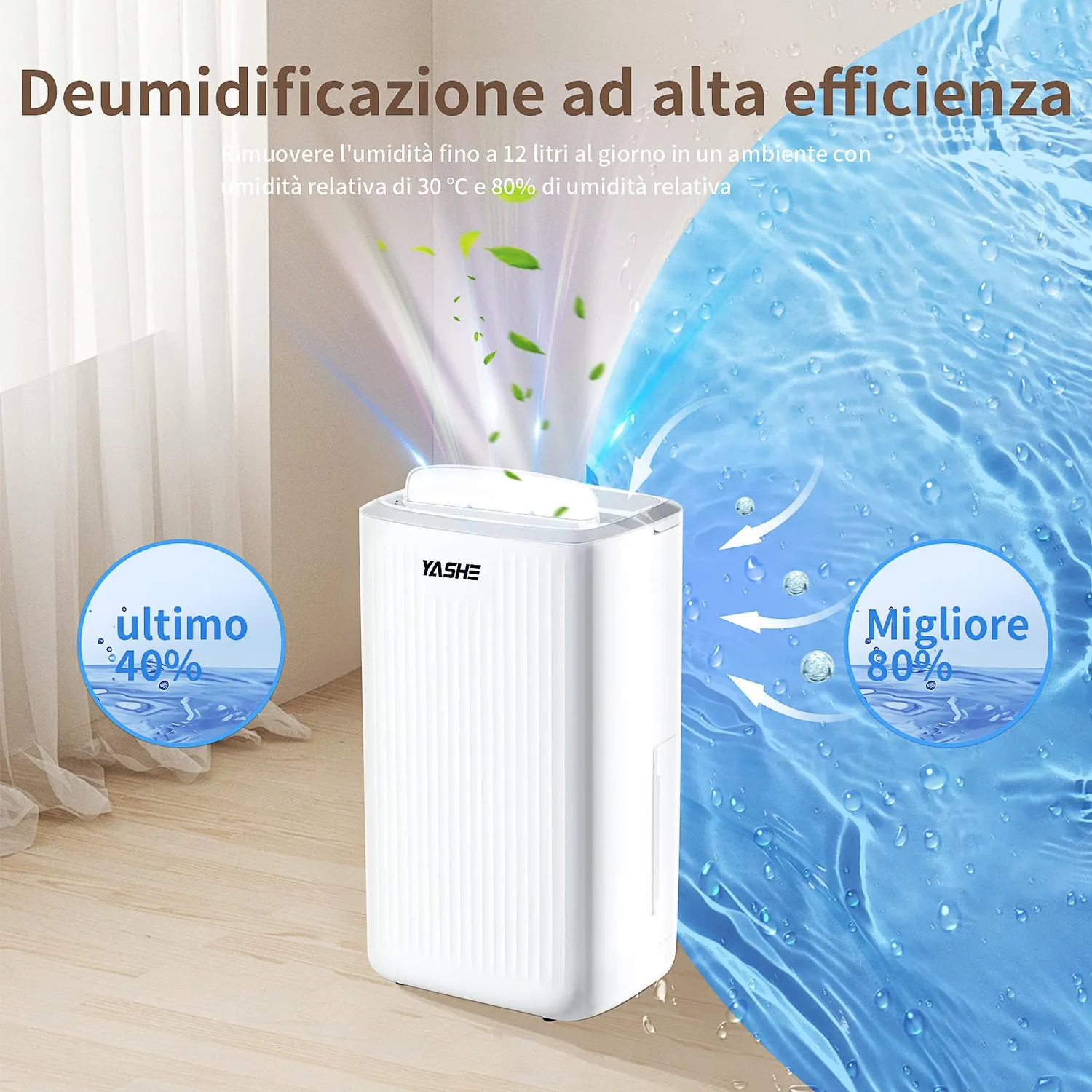 Yashe Deumidificatore 12 L/giorno Serbatoio 2 L