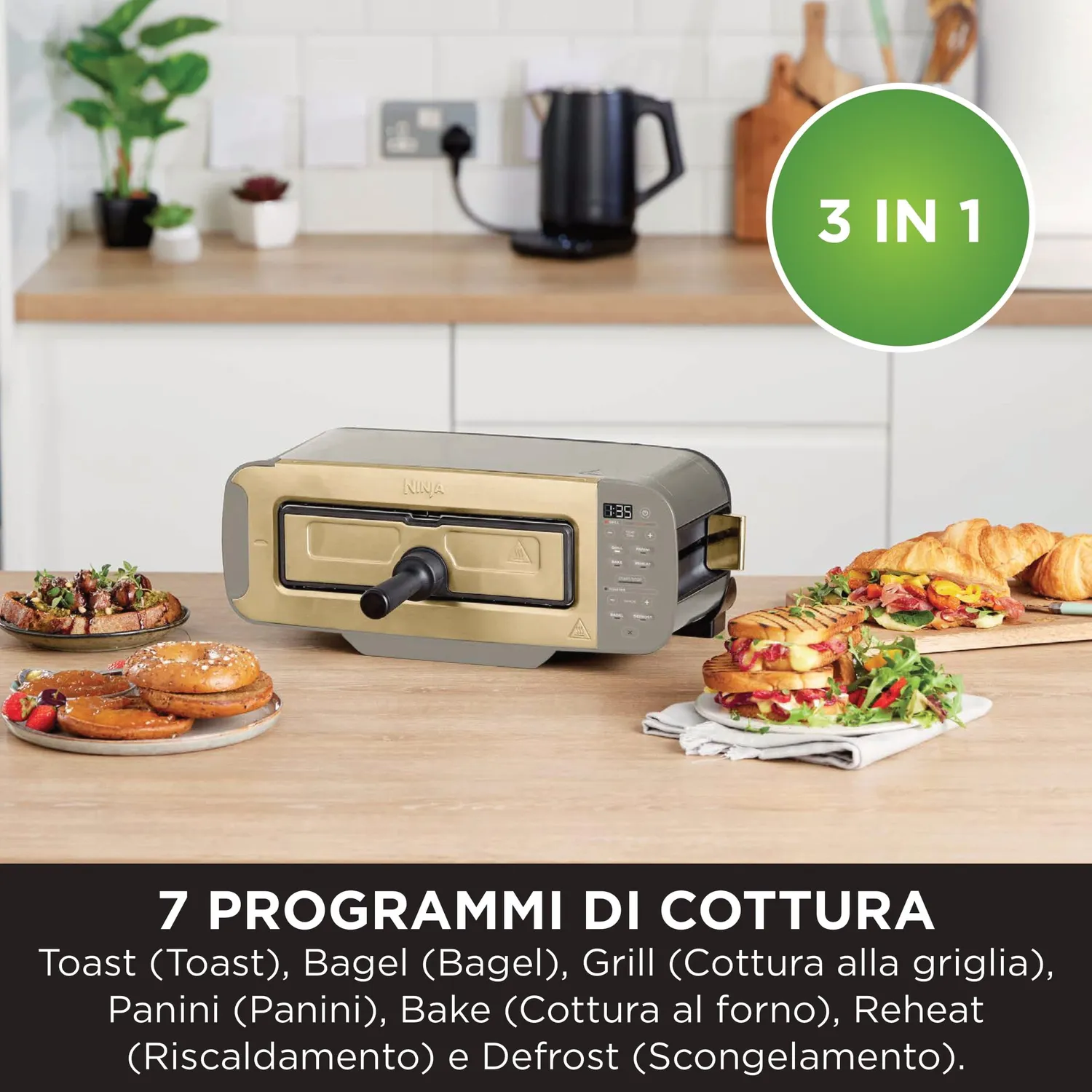 Ninja Foodi ST202EUSTGD Tostapane Grill 3 in 1 Pietra Oro