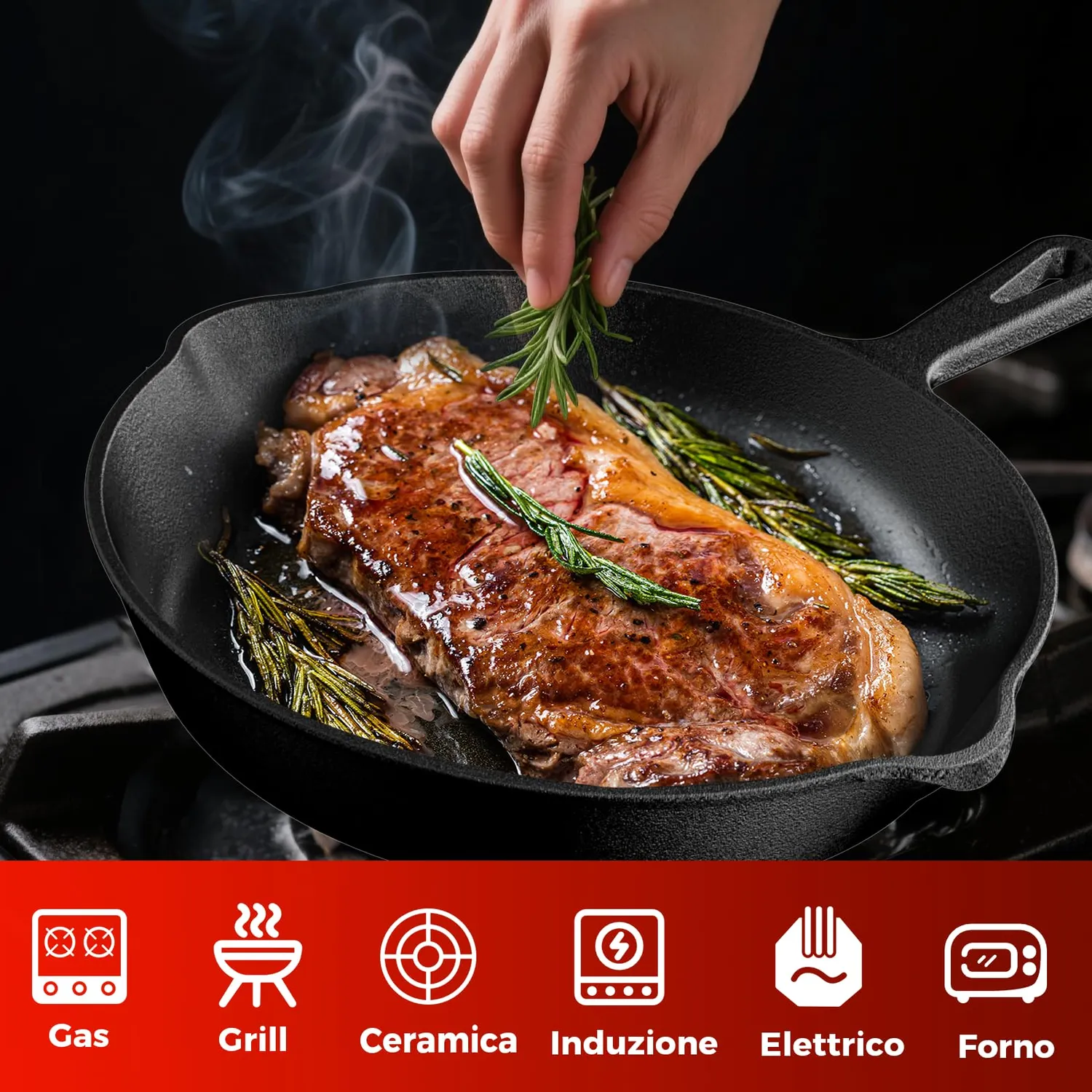 YASHE Padella in Ghisa 20cm con Manico per Forno e Induzione