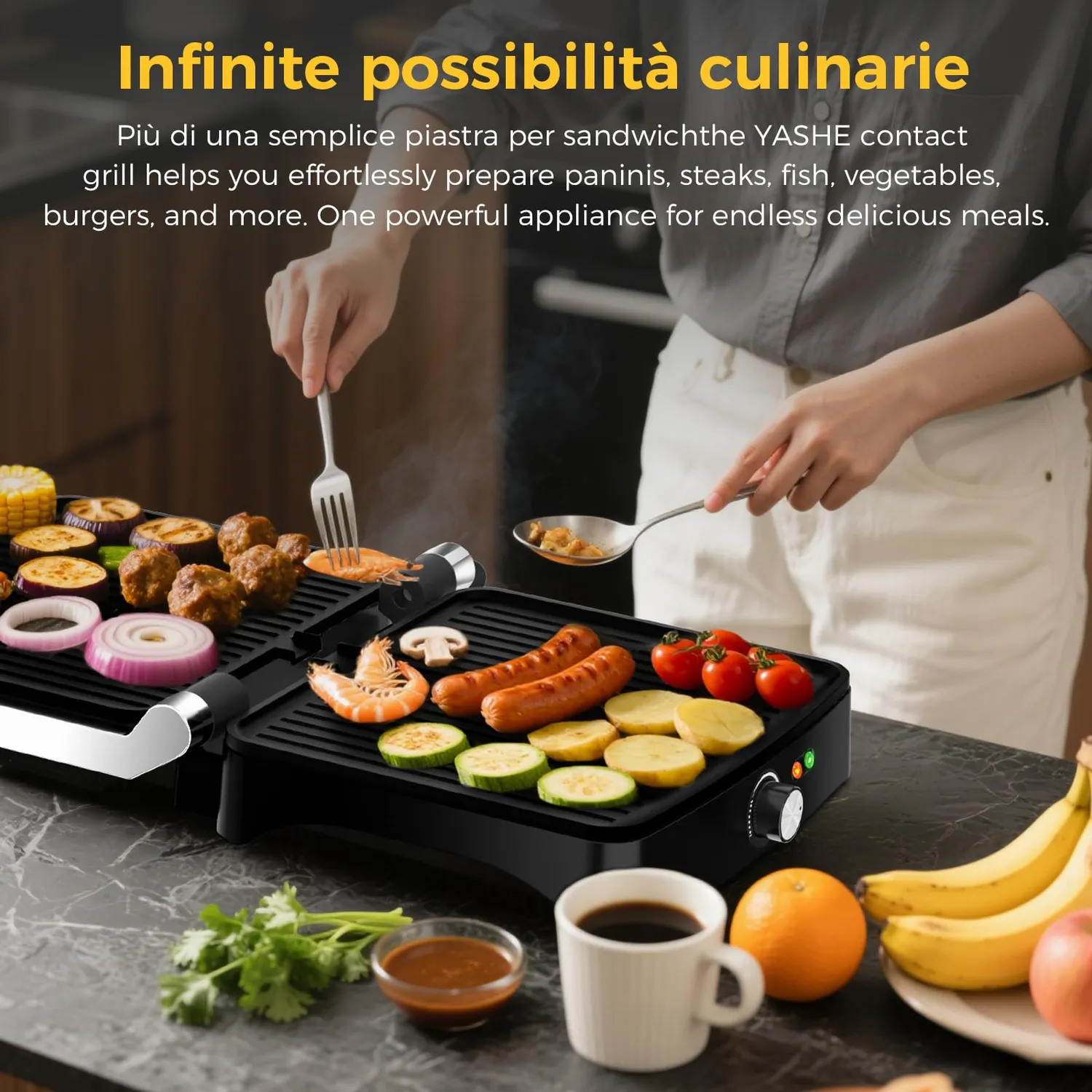 YASHE piastra panini 2000W 4 fette apribile 180°