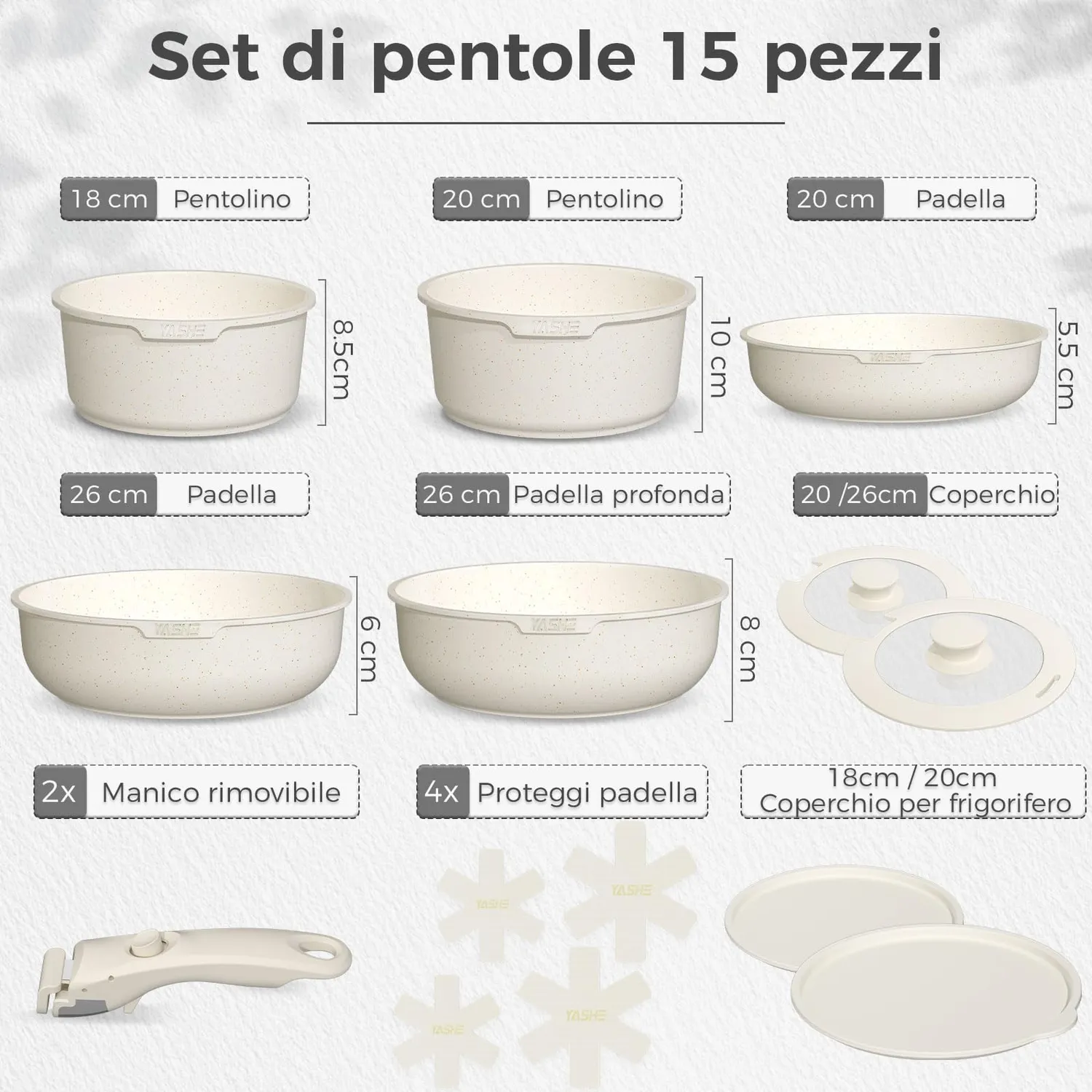 YASHE set pentole induzione 15 pezzi atossico impilabile