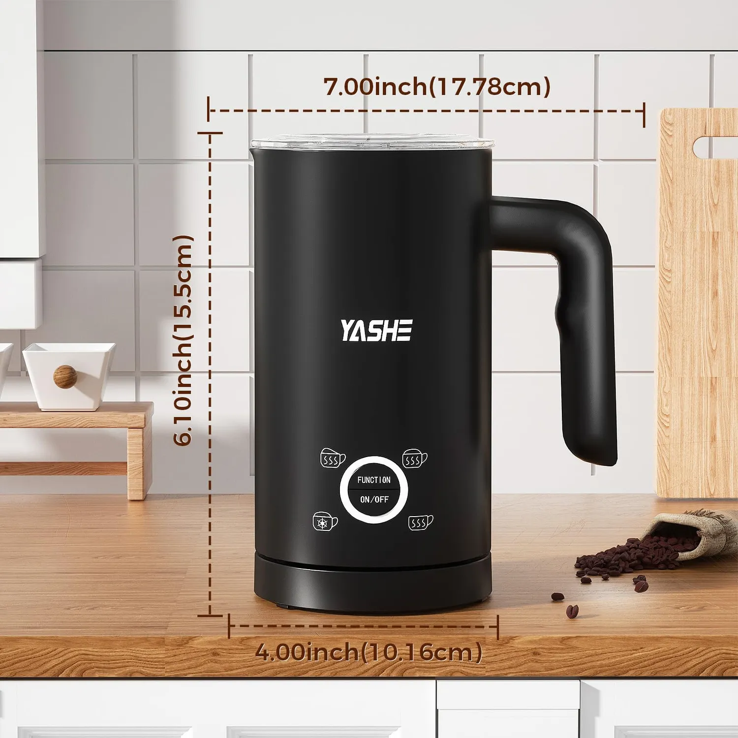 YASHE Montalatte Elettrico 4-in-1 300ml Schiuma Calda Fredda