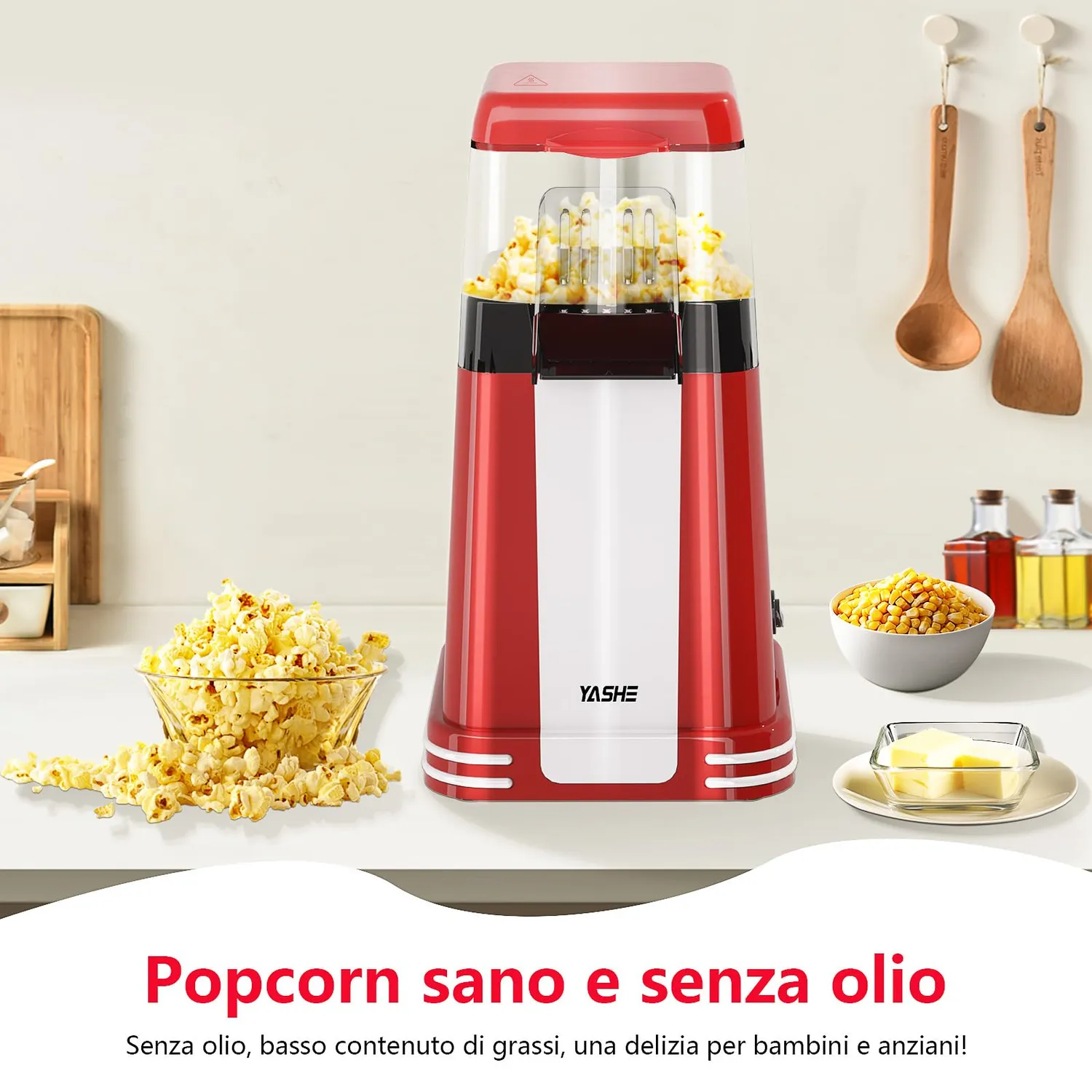 YASHE Popcorn Machine Retro 1200W Aria Calda