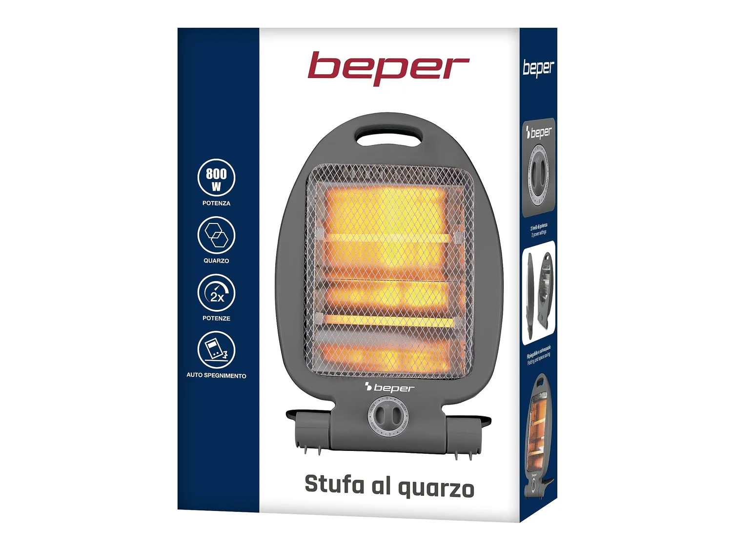 Beper P203PAN005 Stufa al Quarzo 800W 2 Livelli Pieghevole