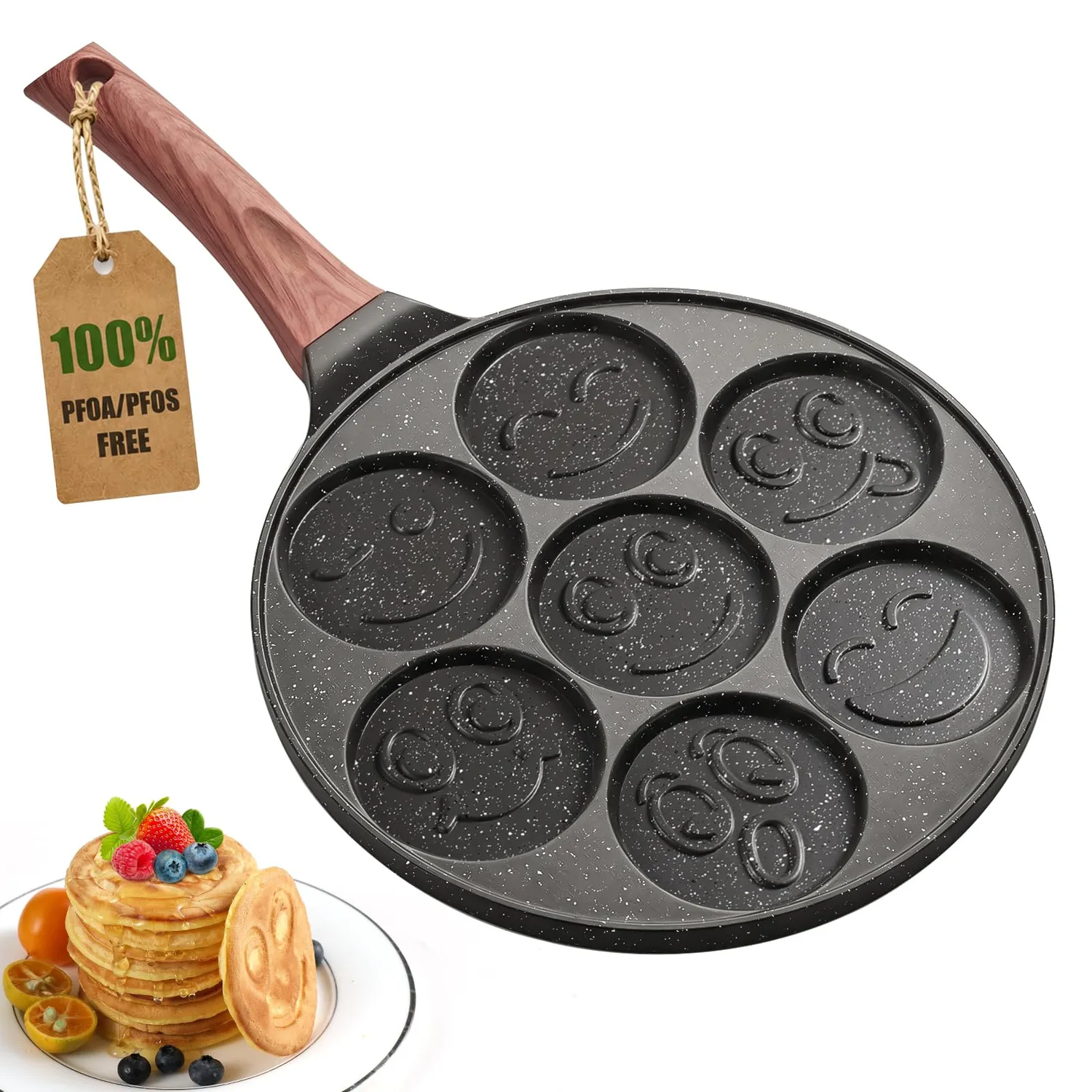 YASHE Smile Padella Pancake 7 Cavità Nero senza PTFE