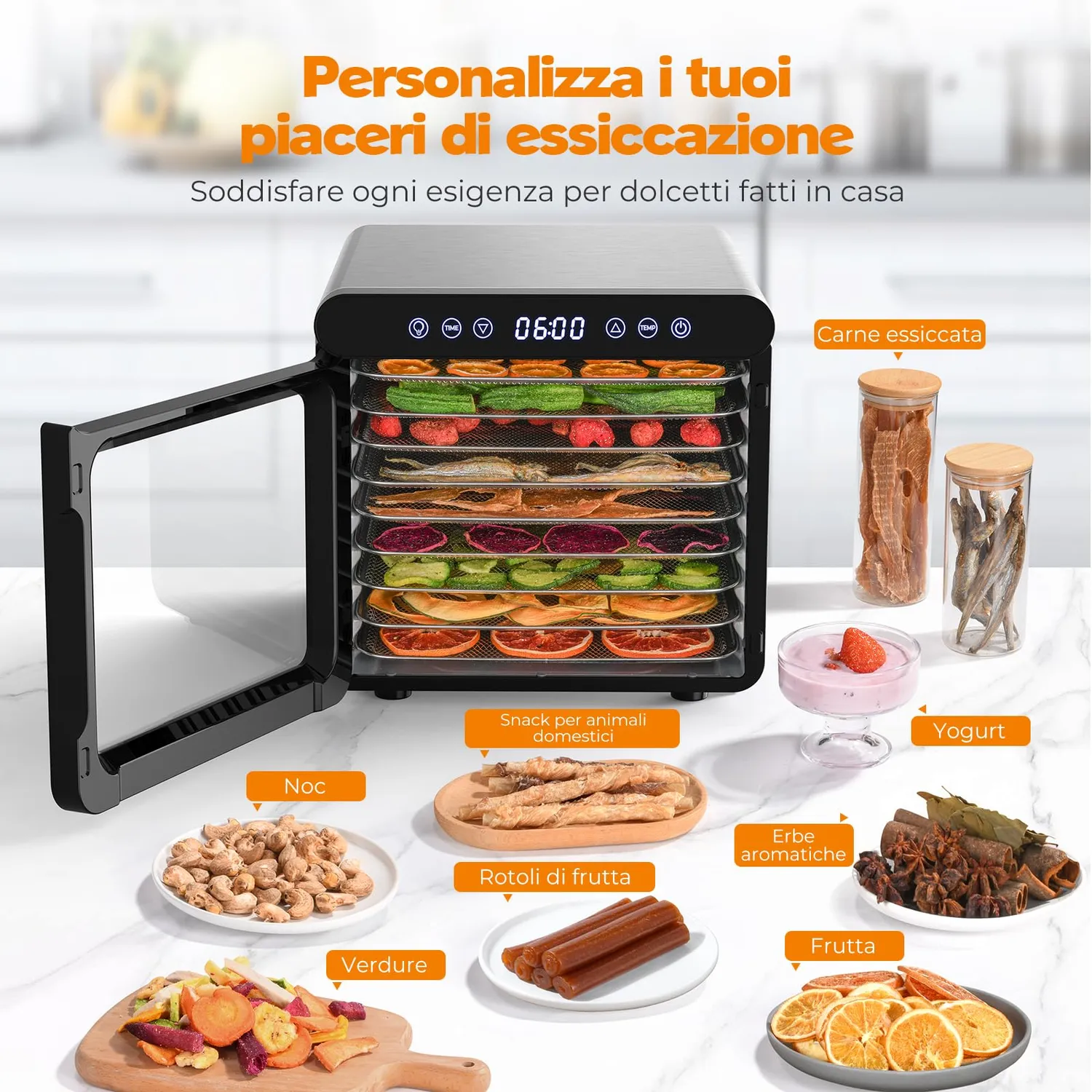 Yashe essiccatore alimentare 800W 9 vassoi inox 75°C