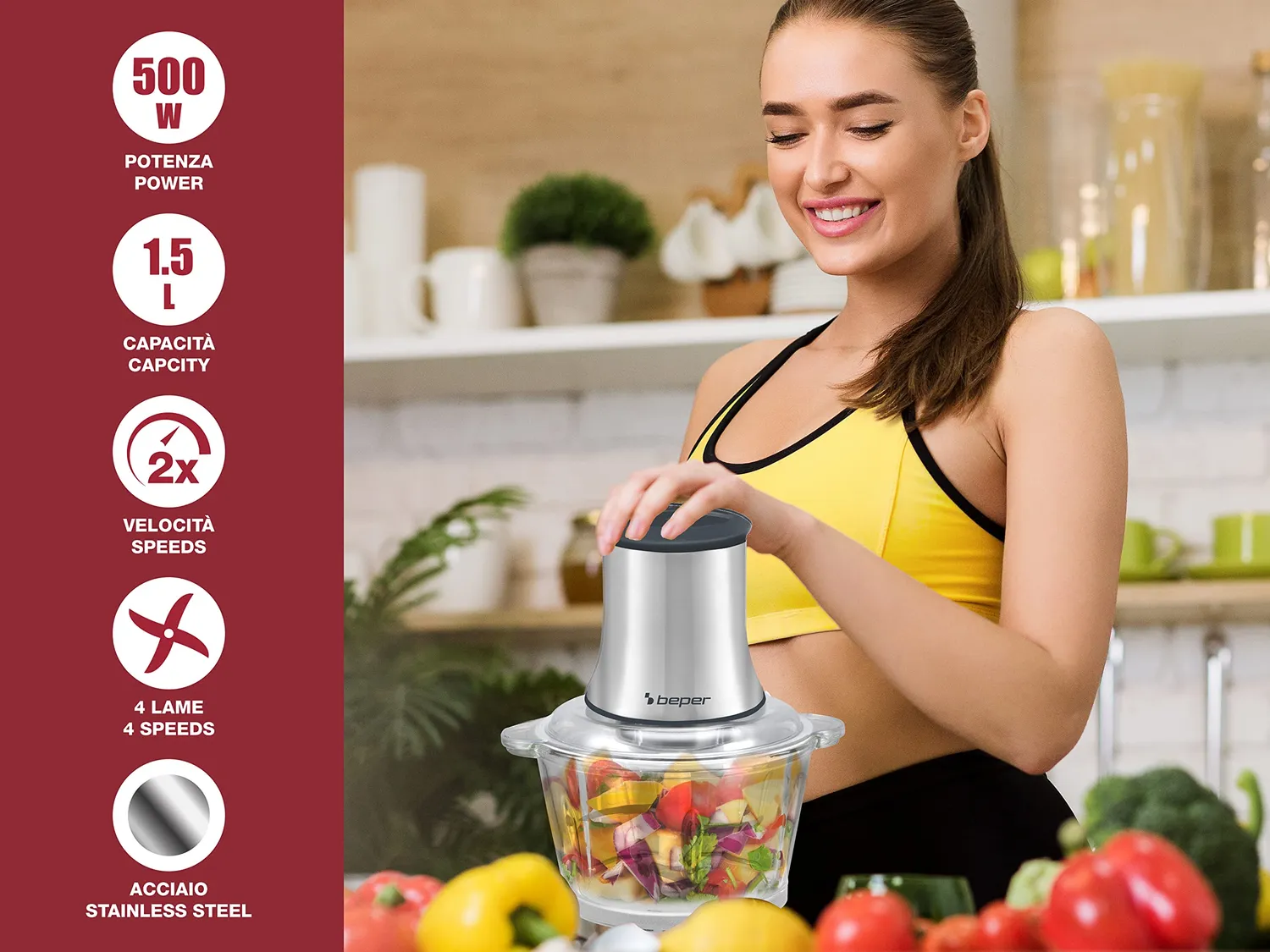 Beper P102ROB001 Tritatutto Vetro 1,5L 2 velocità