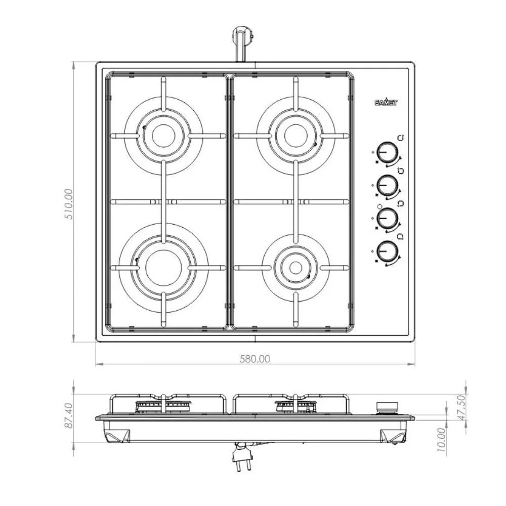 Samet Ariane piano cottura gas 4 fuochi 58 cm valvola sicurezza
