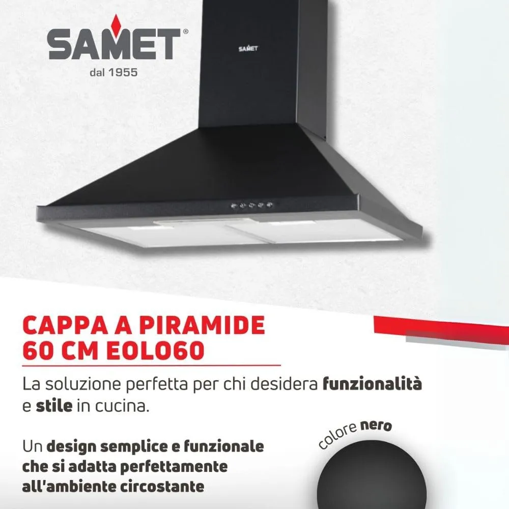 Samet Eolo60 cappa piramide 60 cm nera