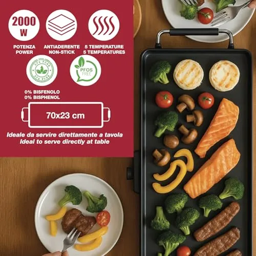 Beper P101BBQ070 piastra teppanyaki elettrica XL 70x23cm 2000W