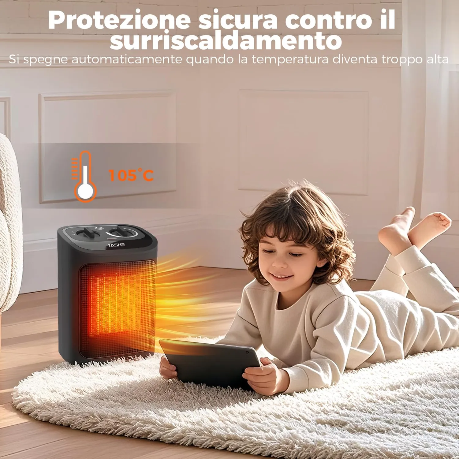 YASHE Stufa Elettrica Ceramica PTC 1500W 3 Modalità
