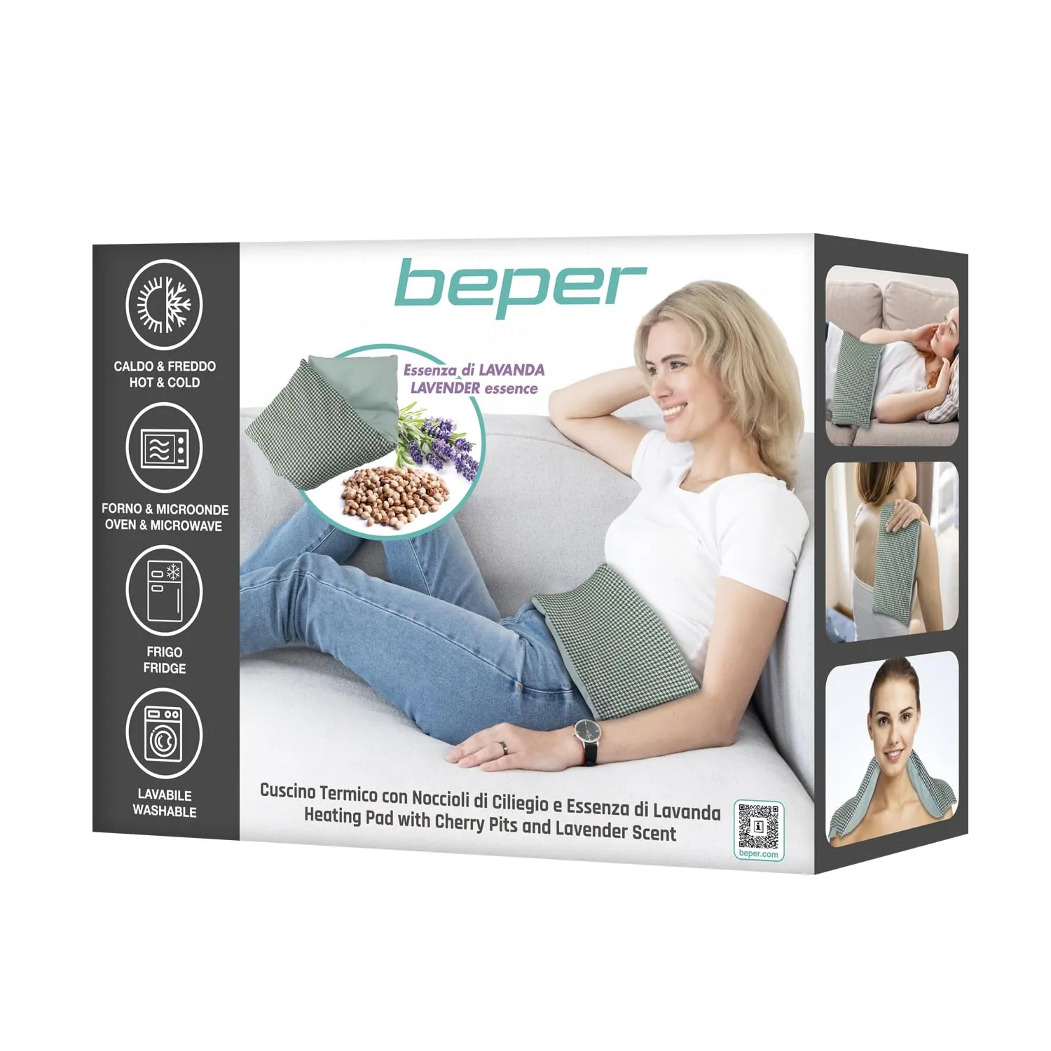 Beper Cuscino Termico Noccioli Ciliegia Lavanda Cotone