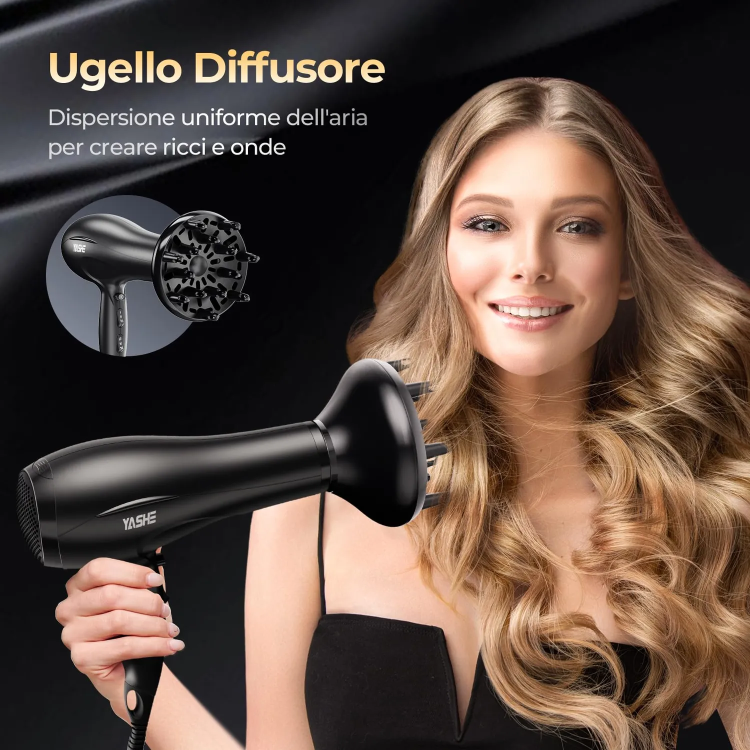 YASHE HD-8009BF Asciugacapelli Ionico 2400W con Diffusore