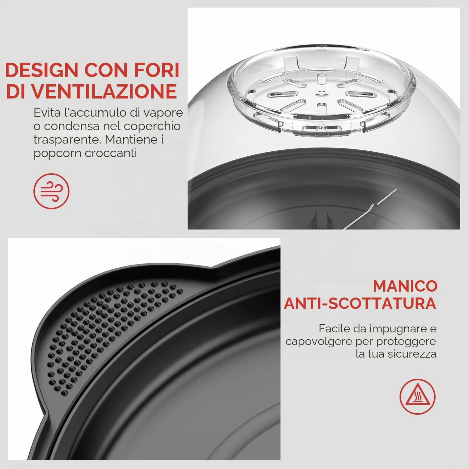 YASHE Macchina Popcorn Elettrica 650W Ciotola 3L Antiaderente