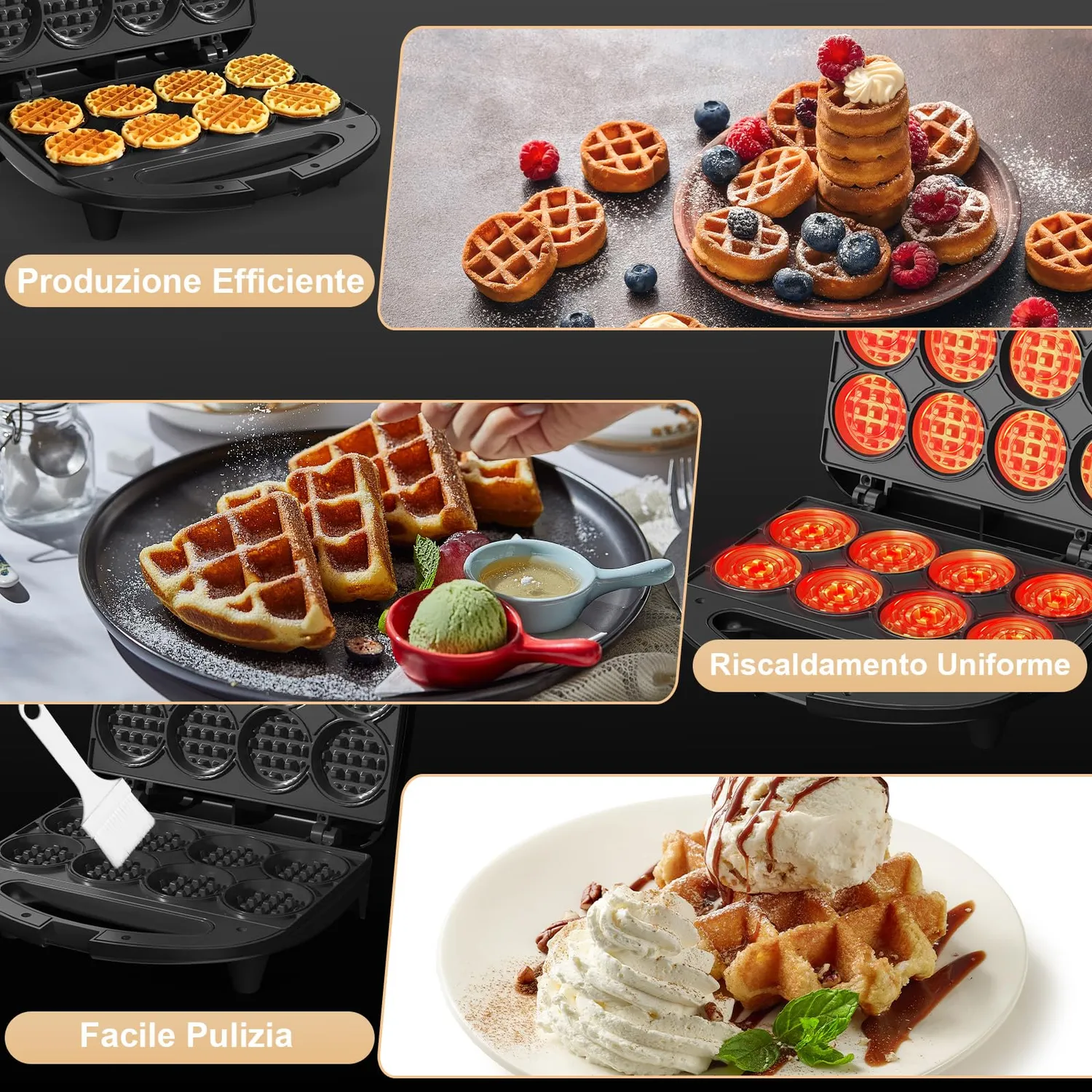 Yashe Waffle Maker Compatto 8 Mini Waffle Antiaderente