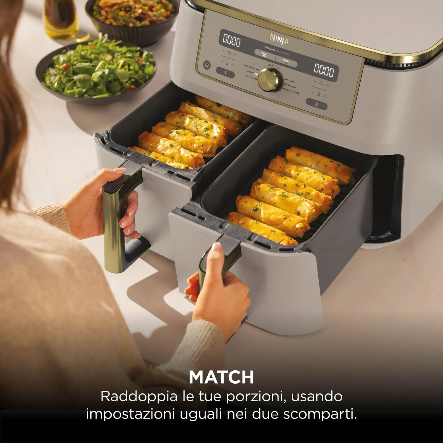 Ninja Dual Zone MAX friggitrice ad aria 9,5L pietra oro doppia