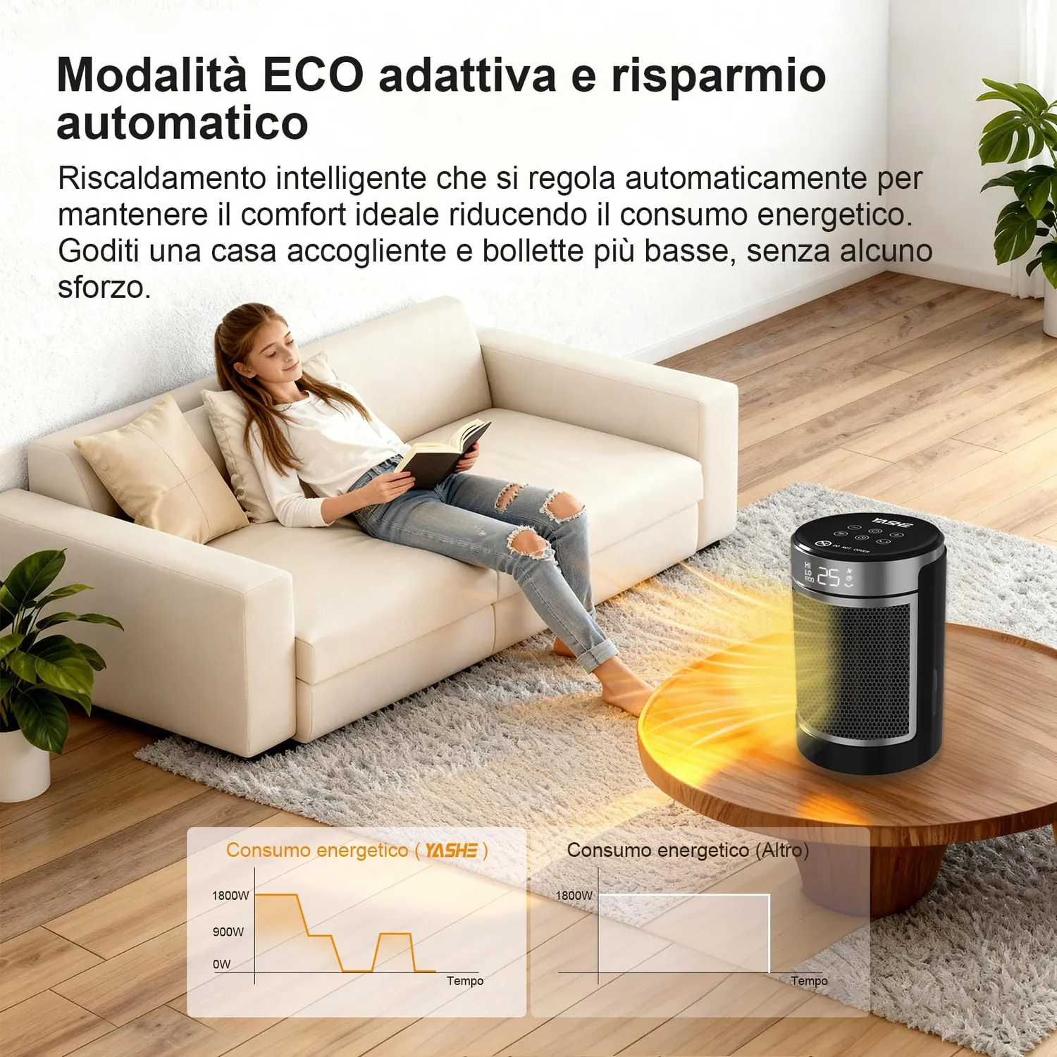 Yashe stufetta elettrica 1500W silenziosa con telecomando
