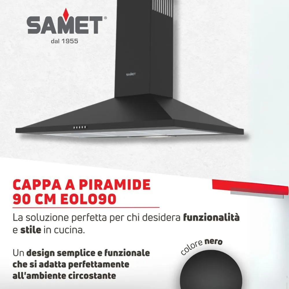 Samet Eolo90 Cappa Parete 90 cm Nera Piramide