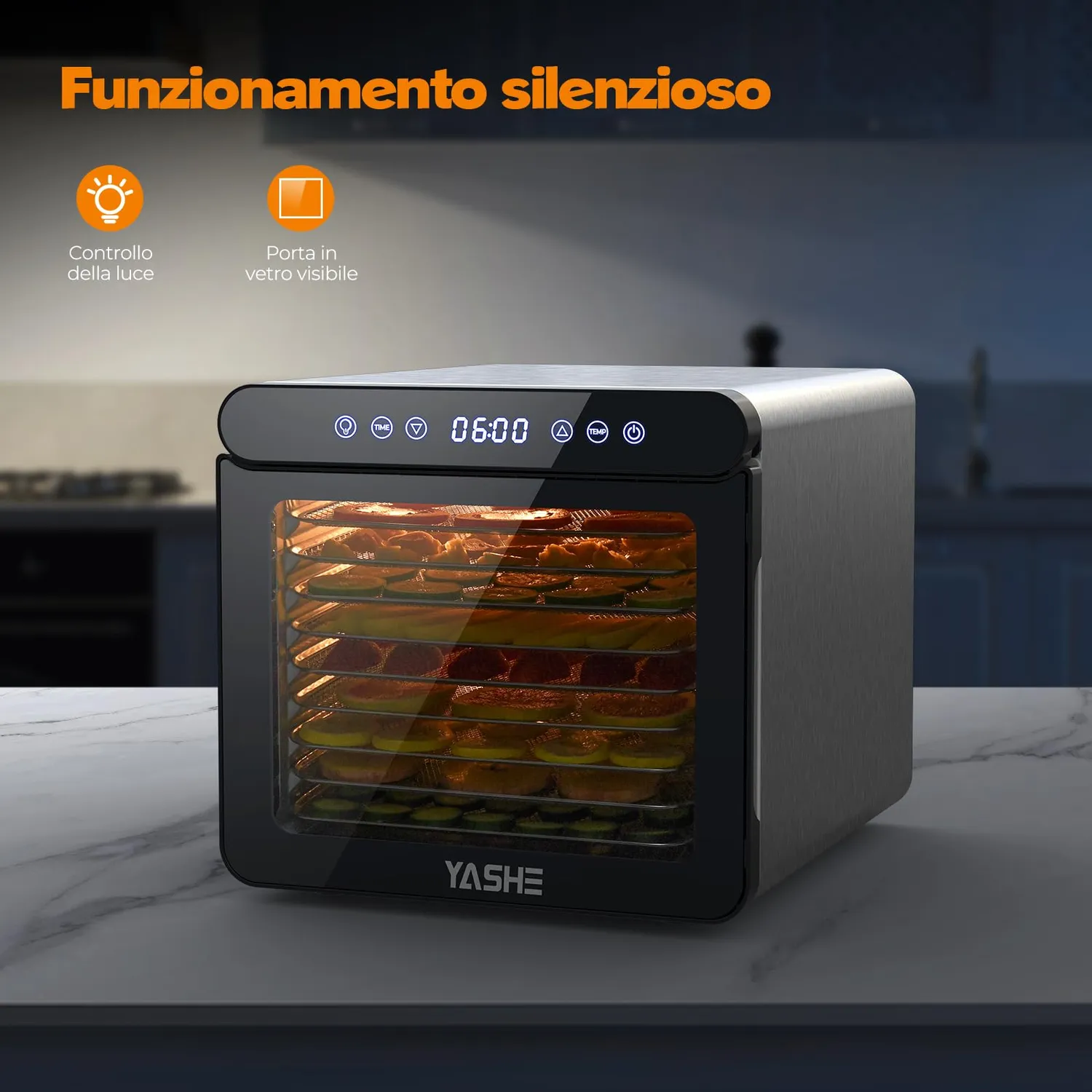 Yashe essiccatore alimentare 800W 9 vassoi inox 75°C
