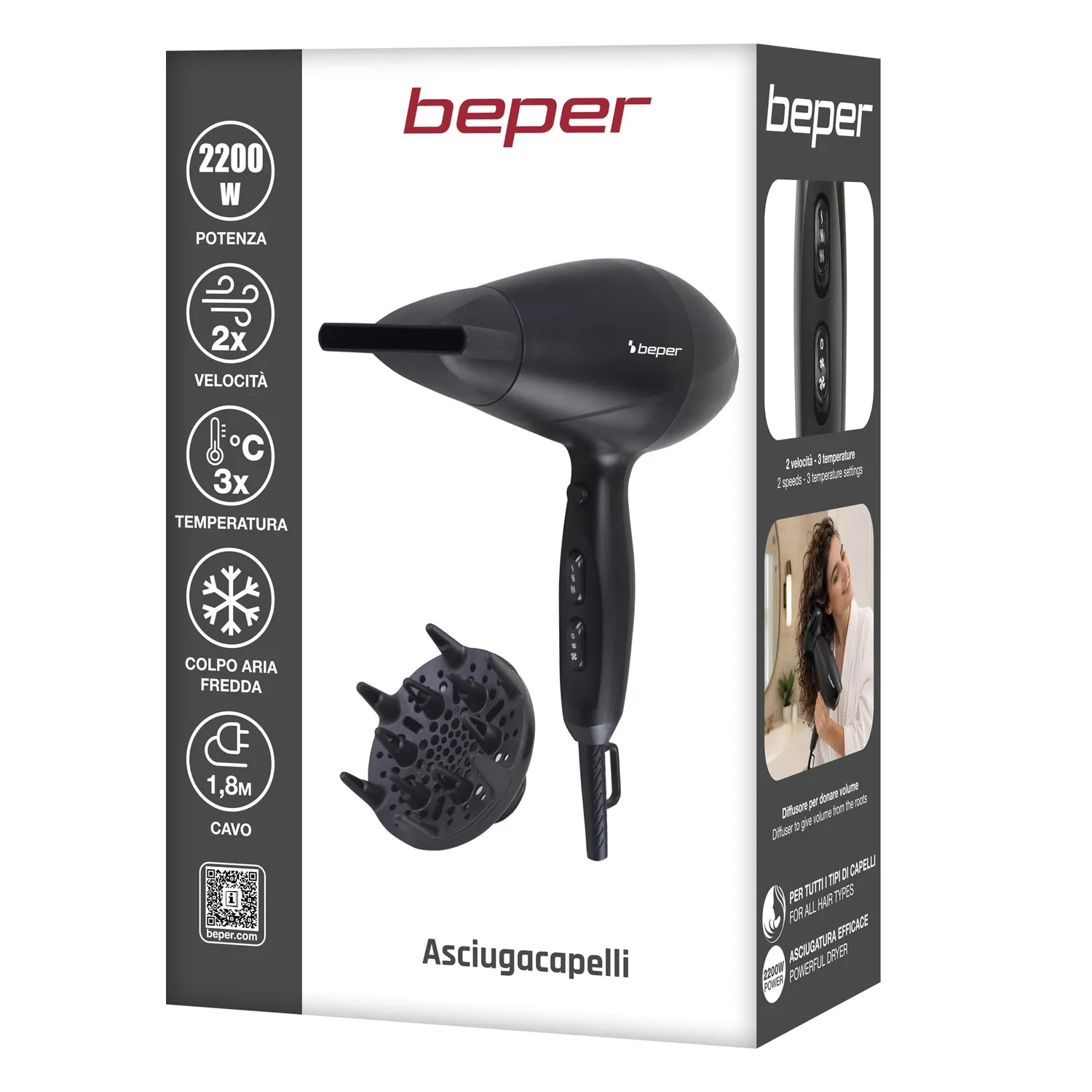 Beper Airon P301ASC020 asciugacapelli 2200W diffusore