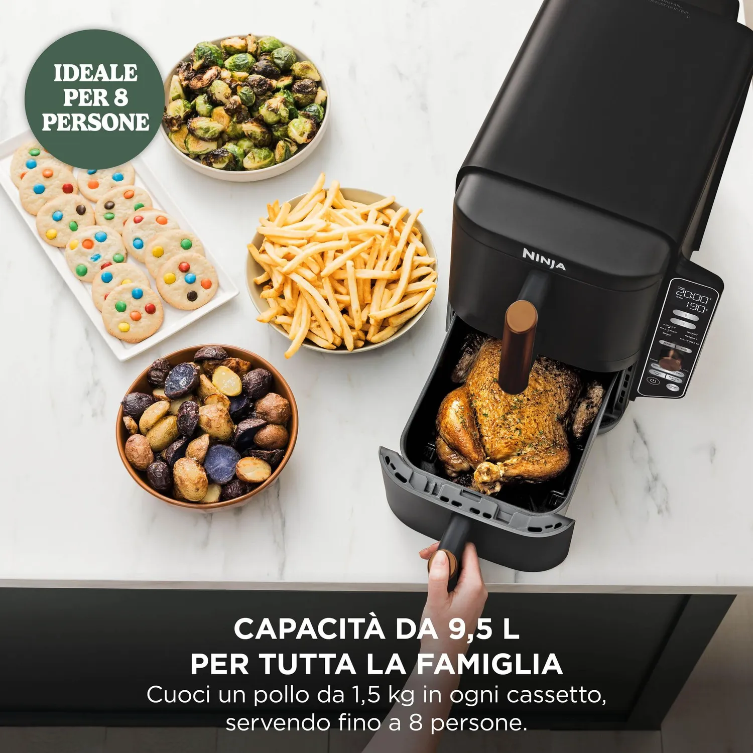 Ninja Double Stack XL Friggitrice Aria 9,5L Nero Rame Pinze