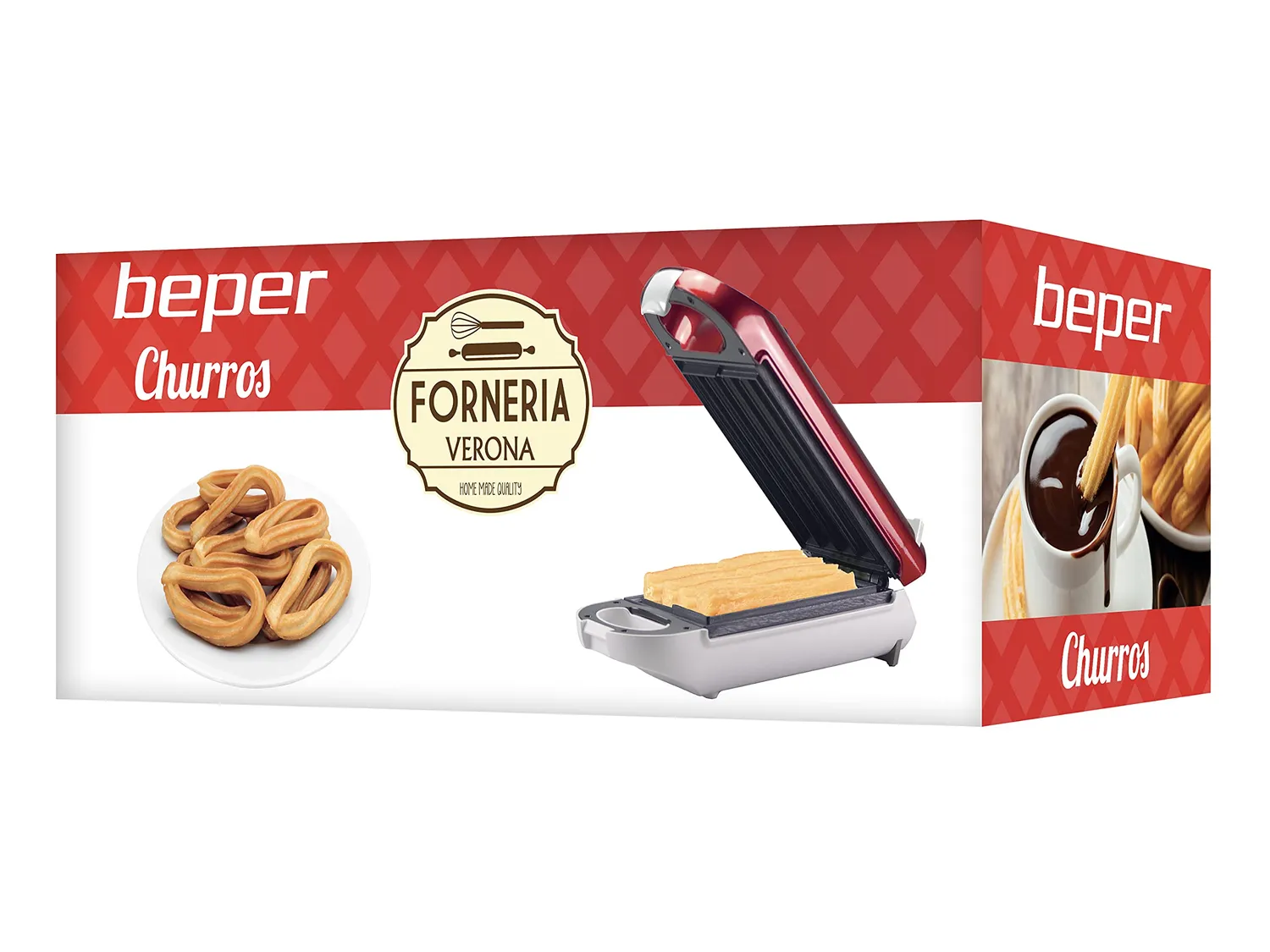 Beper BT.600Y piastra churros rossa 800W 4 pezzi