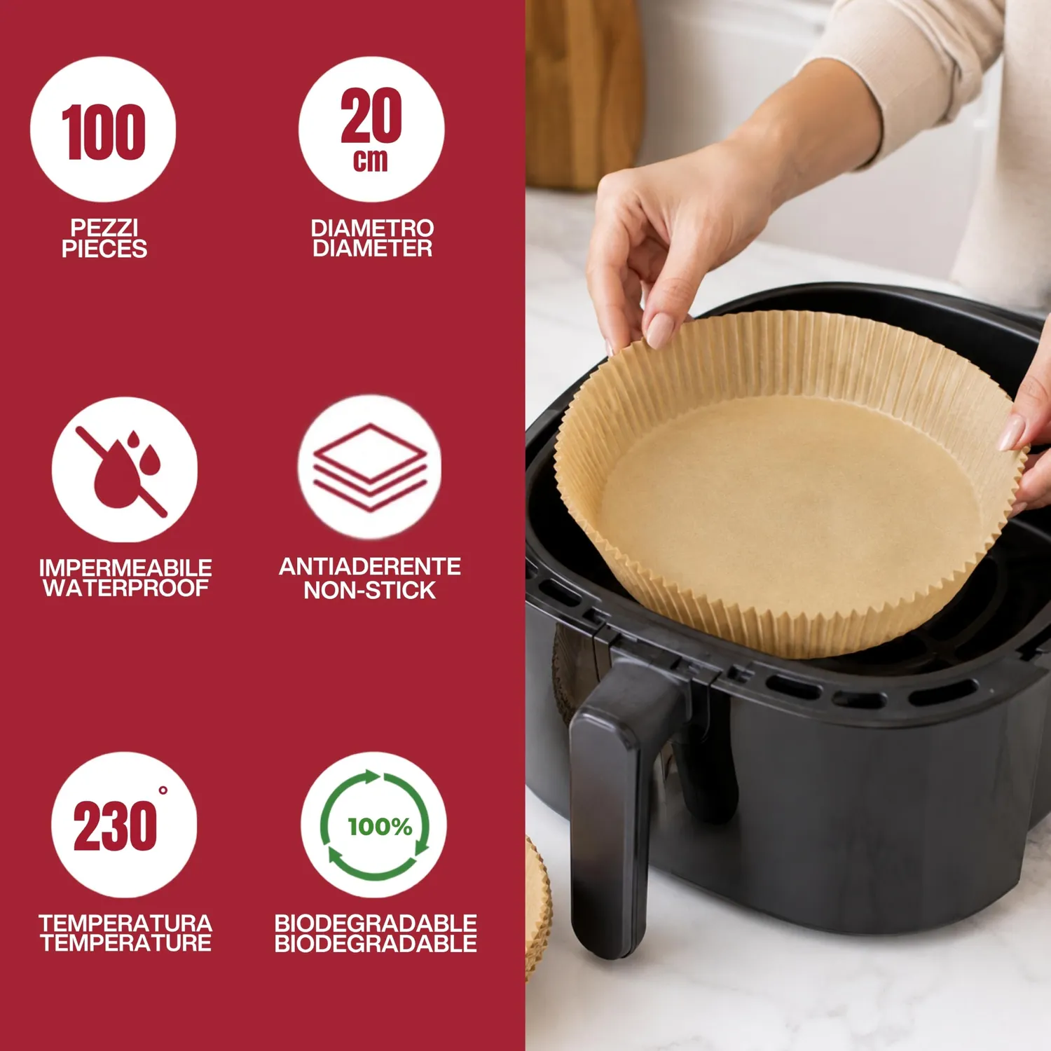 Beper C103ACC100 Carta Forno Friggitrice 100Pz 20cm