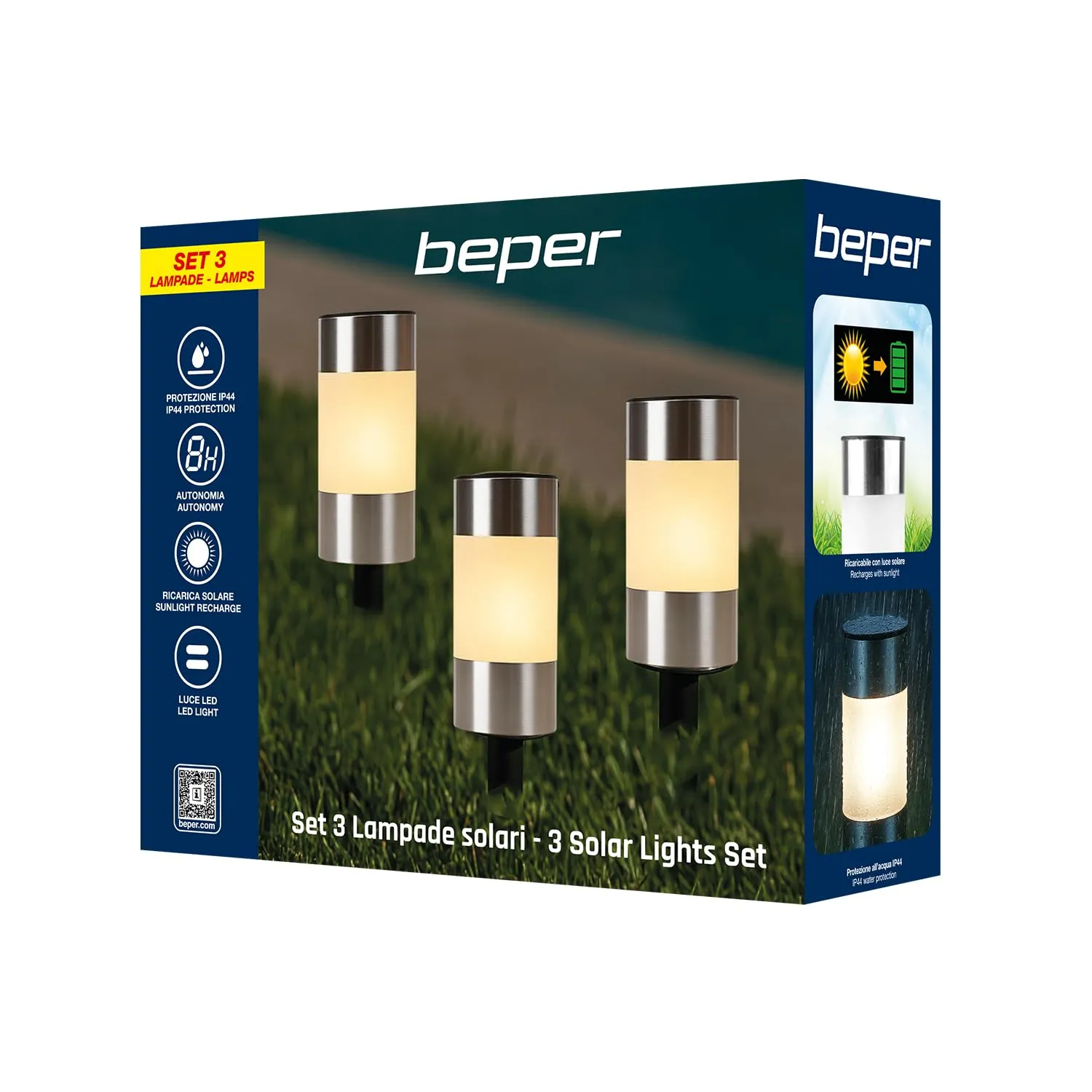 Beper Set 3 Lampade Solari Giardino Segnapassi IP44
