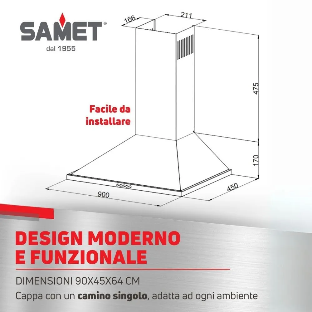 Samet Eolo90 Cappa Parete 90 cm Nera Piramide