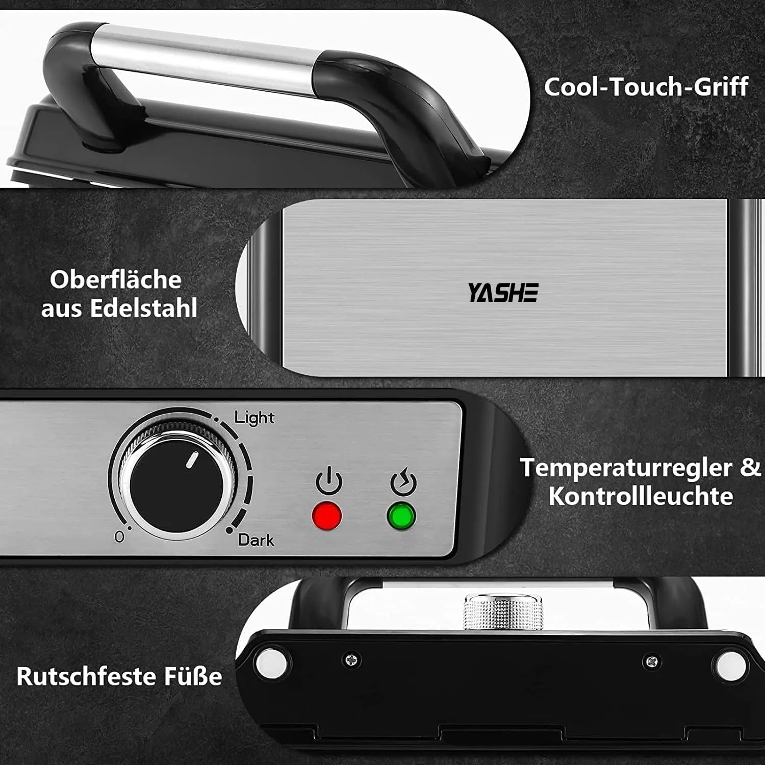 Yashe Tostapane Piastra Panini 4 Fette Argento 1800W