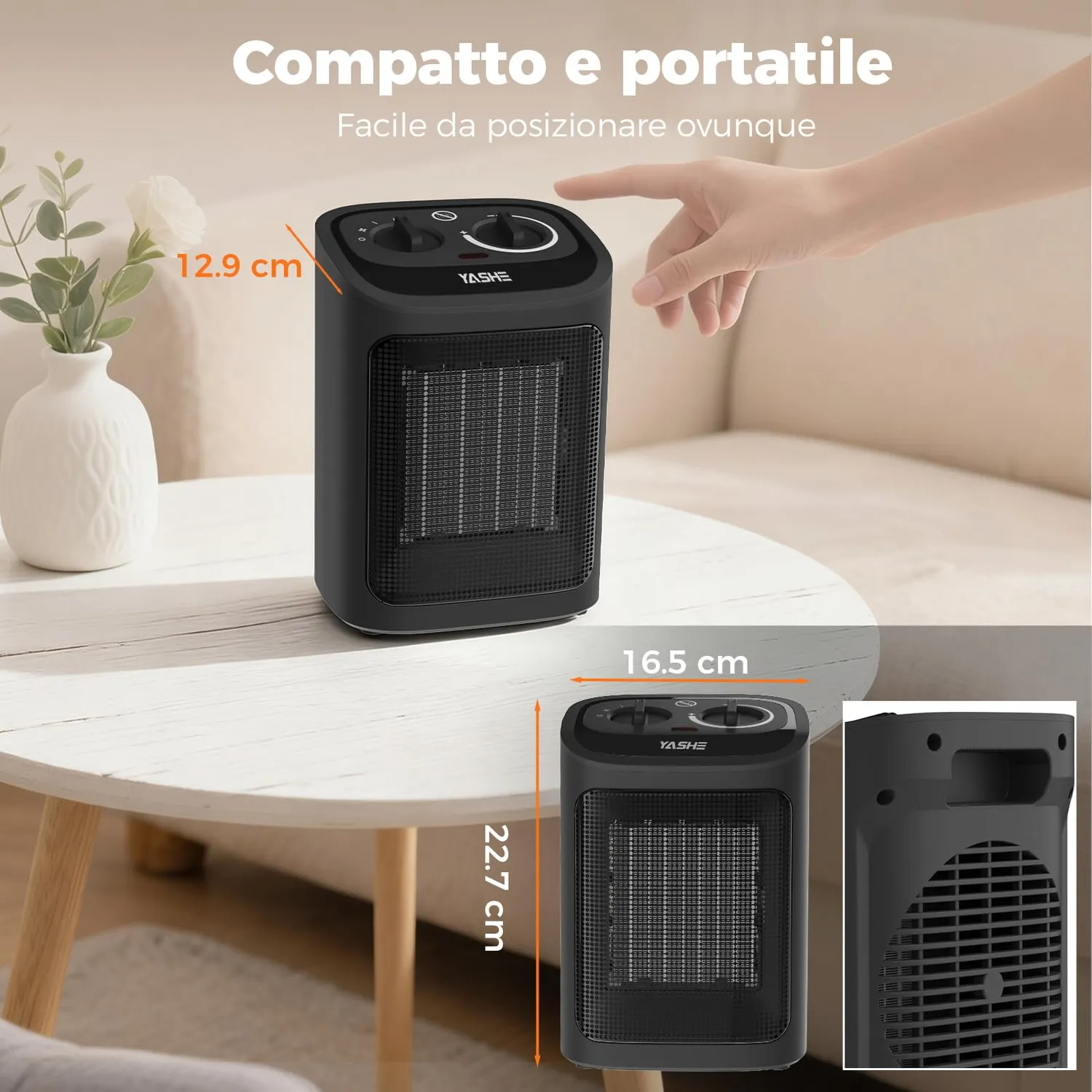 YASHE Stufa Elettrica Ceramica PTC 1500W 3 Modalità