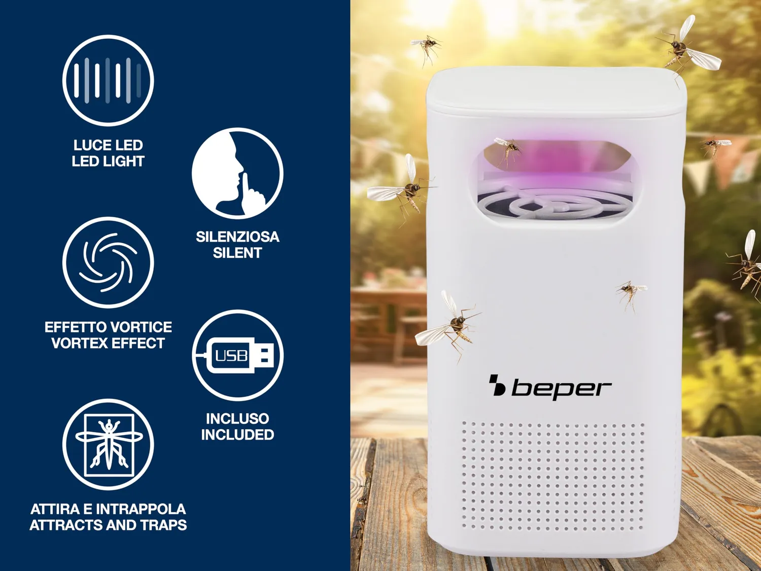 Beper P206ZAN101 Zanzariera LED USB Silenziosa Interno