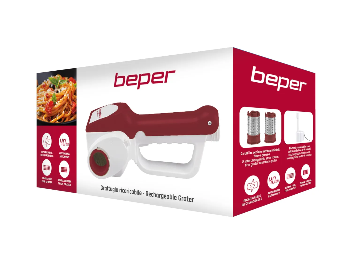 Beper 90.071 grattugia elettrica per formaggio rossa