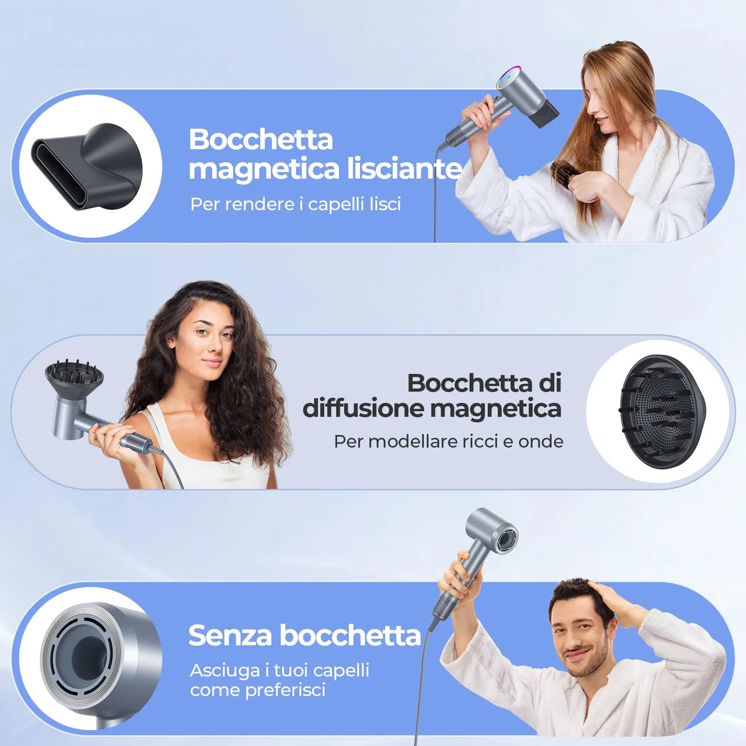 YASHE Asciugacapelli Ionico Blu 110000 giri con diffusore